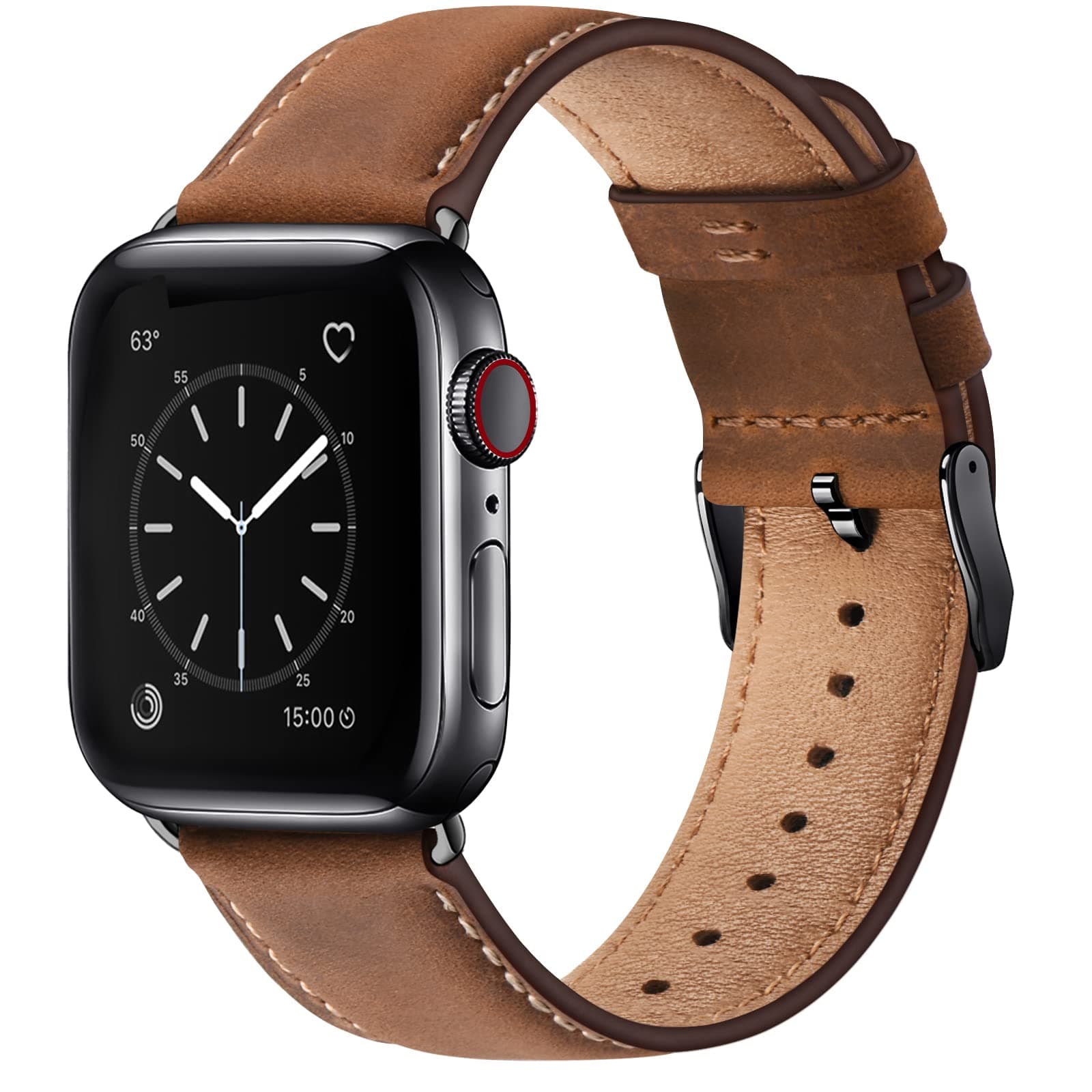 SUNFWR Leather Bands Compatible with Apple Watch Band 41mm 40mm 38mm for Men Women, Top Grain Genuine Leather Replacement Strap for iWatch Ultra 2, Ultra, SE2, SE, Series 9 8 7 6 5 4 3 2 1 (Red