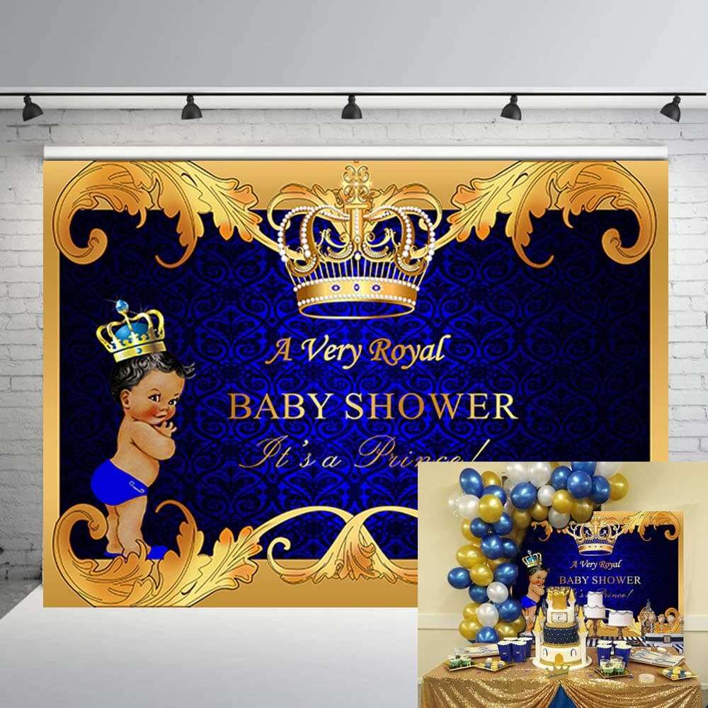 GYA Royal Prince Baby Shower Backdrop Black Boy Gold Crown Photography Background 7x5ft Party Supplies