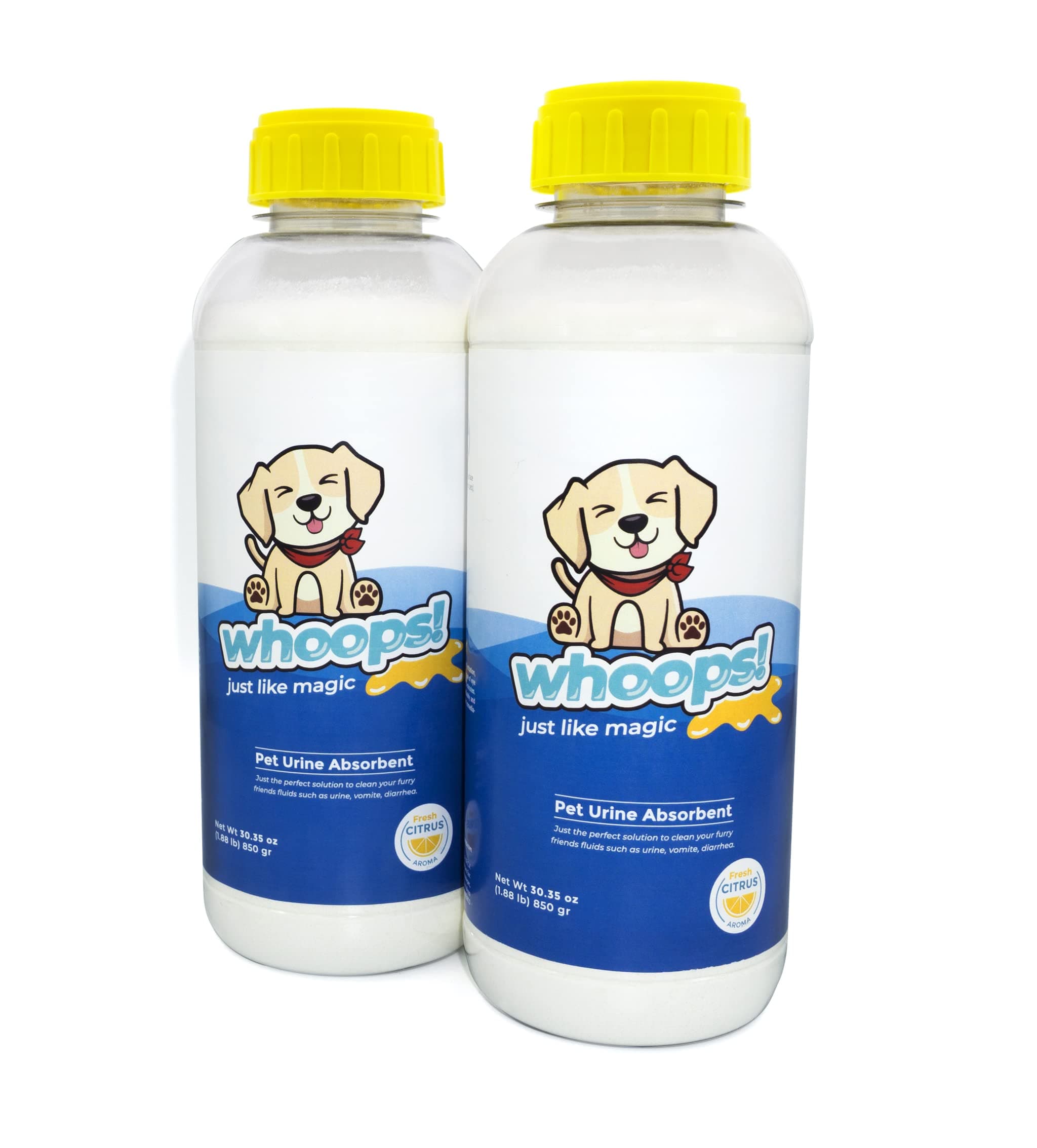 Whoops! Pet Accident Cleanup Powder - Non-Toxic, Citrus Fragrance, Absorbs & Deodorizes Urine, Vomit, Diarrhea - 2 Pack (29.98 oz Each)
