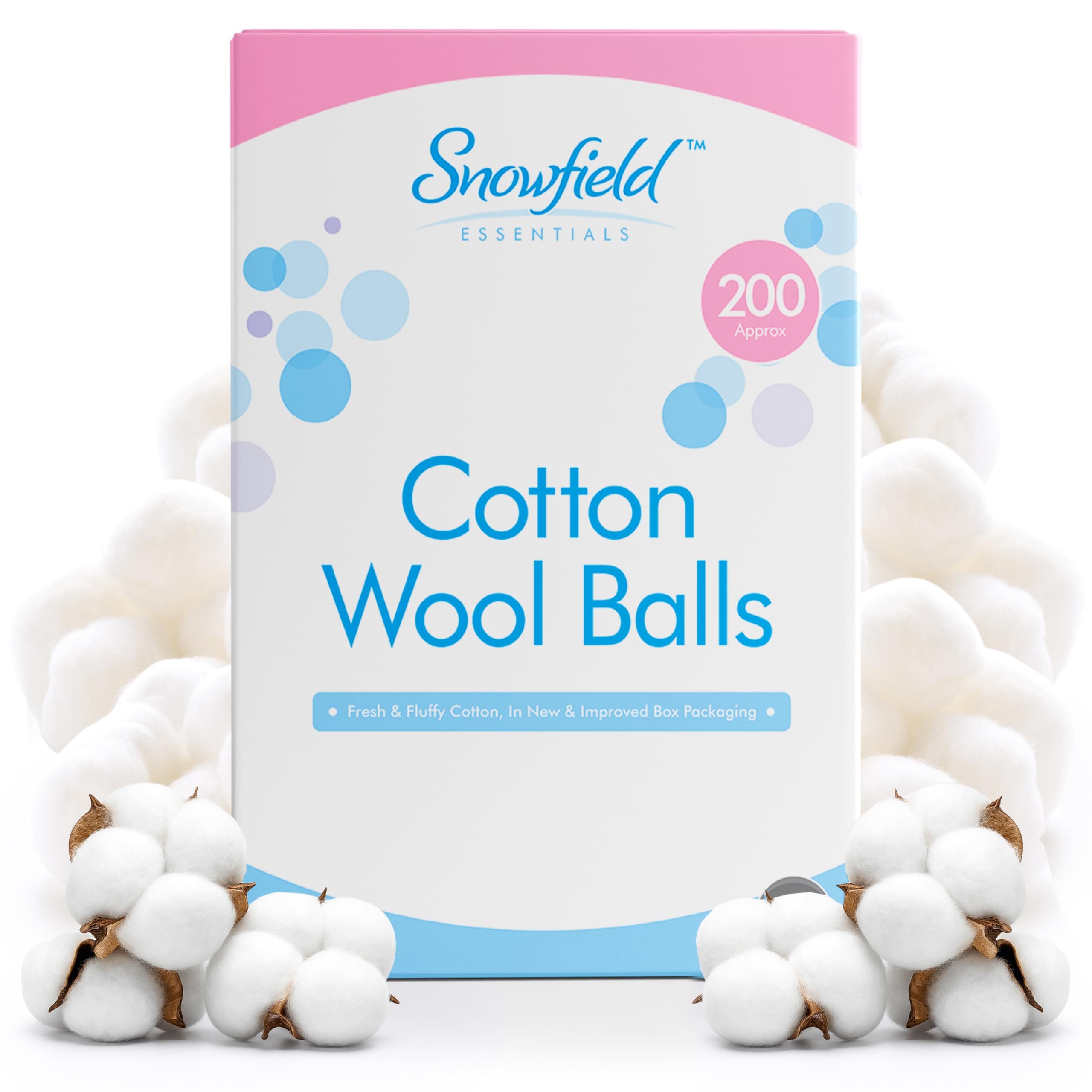 SOL 200pk Cotton Wool Balls - Soft & Gentle Natural - 100% Pure Cotton for Baby Care, Makeup Removal & Crafts - Highly Absorbent [Now Packed in Box]