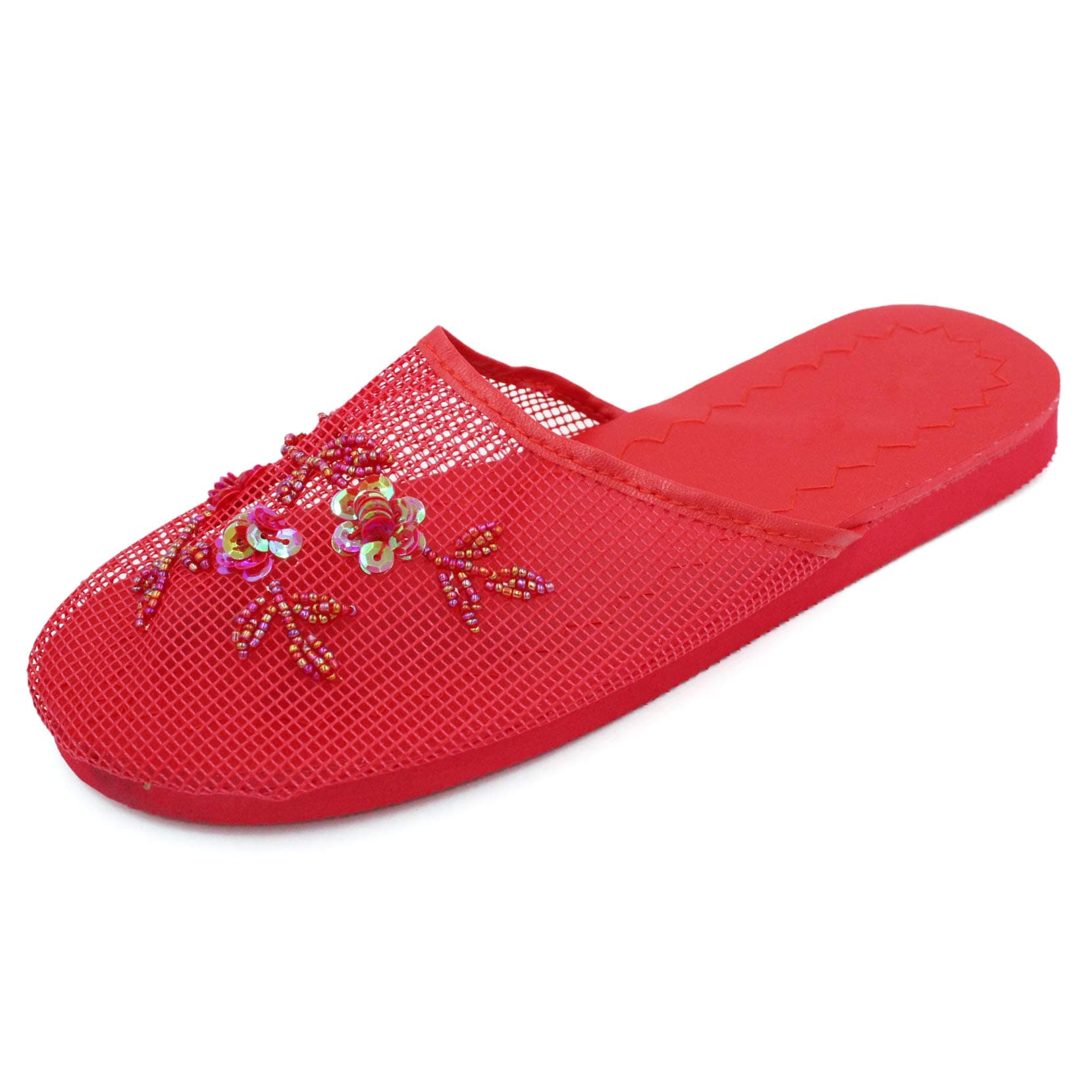 Cammie Women's Floral Beaded Mesh Chinese Slippers