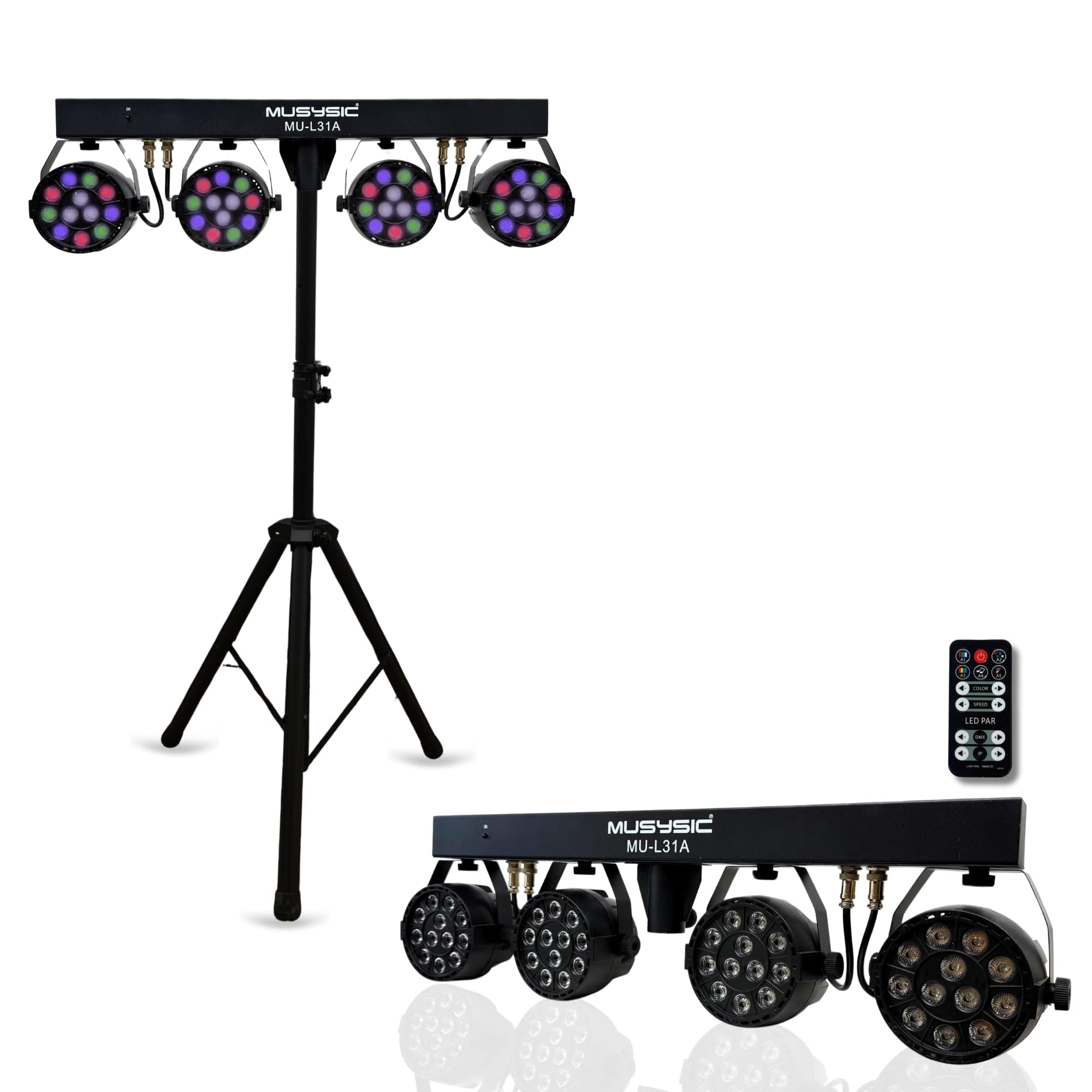 MUSYSIC MU‑L31A LED PAR Light Bar – 60W RGBW Stage Lighting with 36×1W LEDs + 4×3×1W RGB Pods, DMX512, Sound Activated, Auto Programs, Remote Control, 25° Beam – DJ, Party, Uplighting
