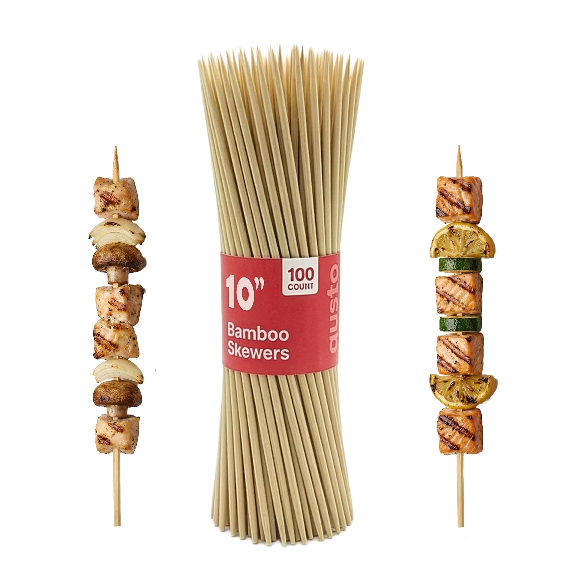 GUSTO [10 Inch - 100 Count] Bamboo Skewers for Shish Kabob, Grilling, Fruits, Appetizers, and Cocktails (Formerly Comfy Package)