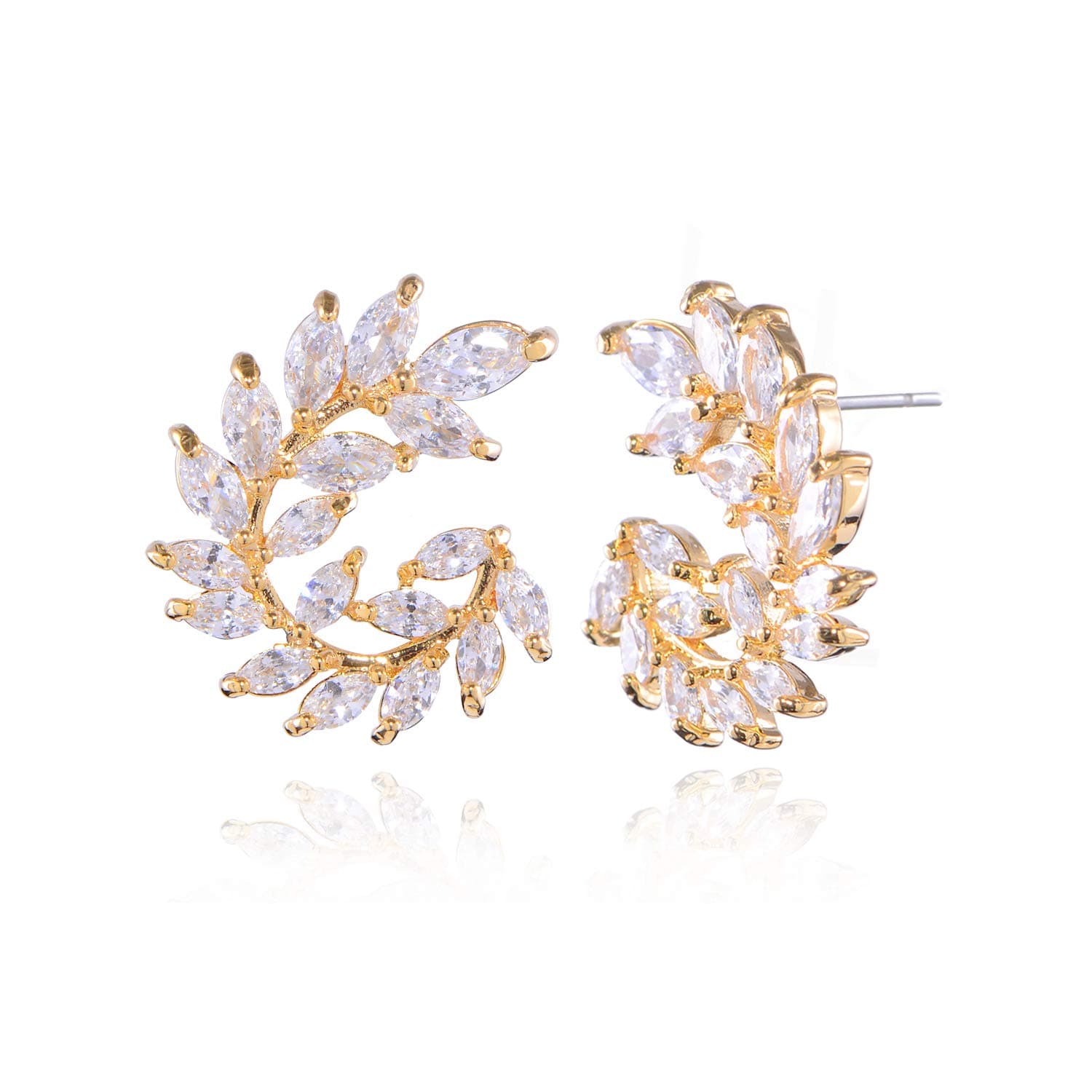 CZ Cluster Earrings for Women Gorgeous Marquis-Cut Cubic Zirconia Curved Bridal Wedding Banquet Stud Earrings for Bride Bridesmaids Fashion Olive Branch Stud Earring Leaves Shape Jewelry