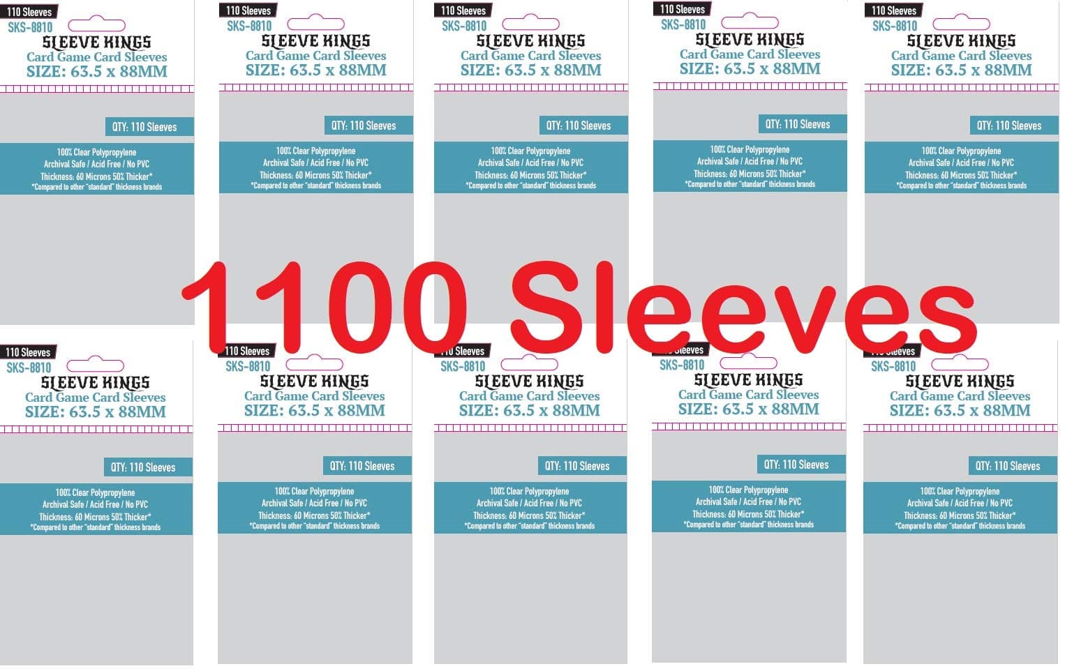 Sleeve KingsCard Game Card Sleeves 63.5 x 88 mm (10x110 Pack, 1100 Sleeves)