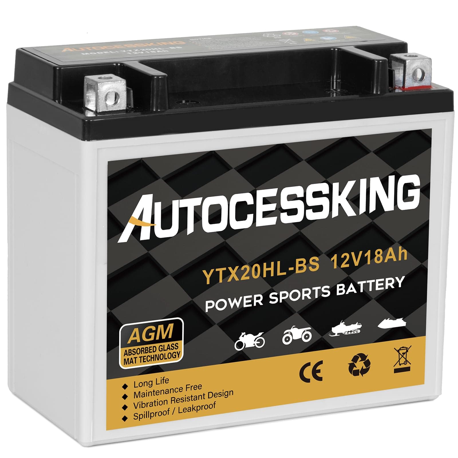 YTX20HL-BS Motorcycle Battery, 12V 18AH Rechargeable Maintenance Free Sealed AGM Battery Powersport Replacement Battery for ATV and Scooter