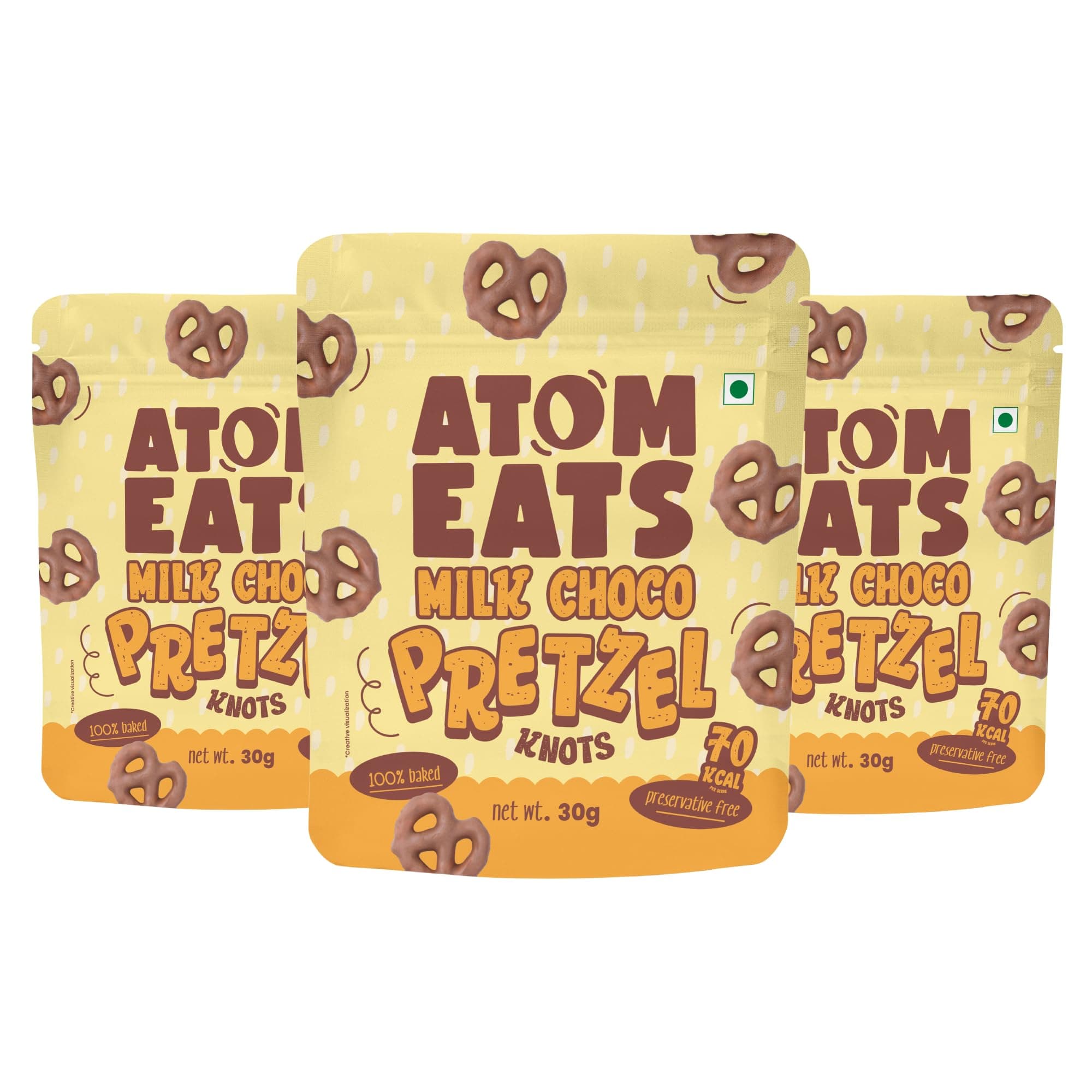 Atom Eats | Milk Choco Dipped Pretzels (Pack of 3) - 30g Each | Choco Dipped ...