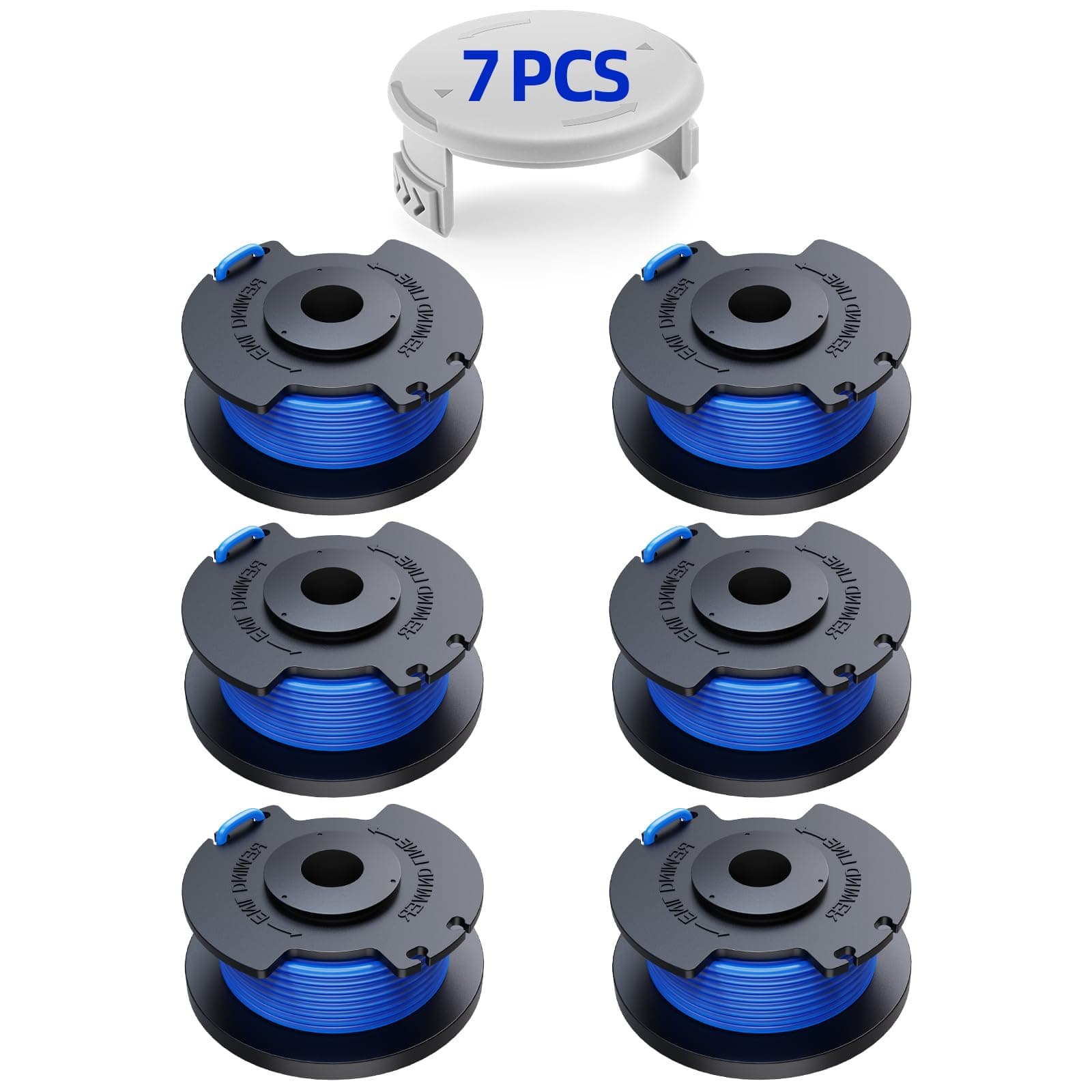 7 Packs Weed Wacker String Replacement for Ryobi One+ AC14RL3A,0.065-Inch String Trimmer Refill Compatible with Ryobi 18v, 24v, and 40v Trimmer（6 Trimmer Line,1 Trimmer Cap）