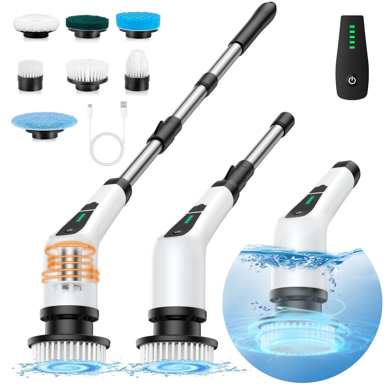 Electric Spin Scrubber, Cordless Shower Scrubber For Bathroom With 54" Adjustable Long Handle, Shower Cleaning Brush With 7 Brush Head & Dual Speed, Power Shower Cleaner Brush For Tub,Tile, Floor, Car