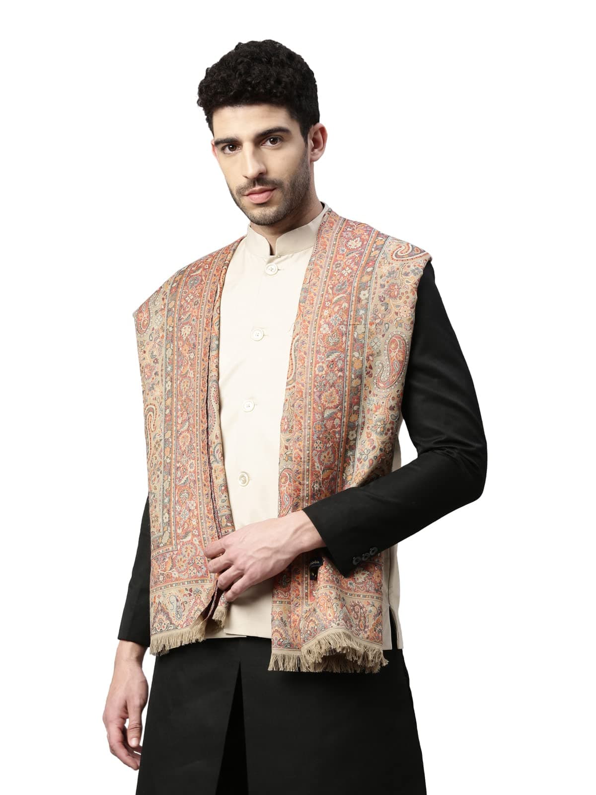 PashmodaMen Kaani Stole, Authentic Kashmiri Luxury Pashmina Style Shawl, Stole, Small Size Gents Lohi, (Size71X203 CM)
