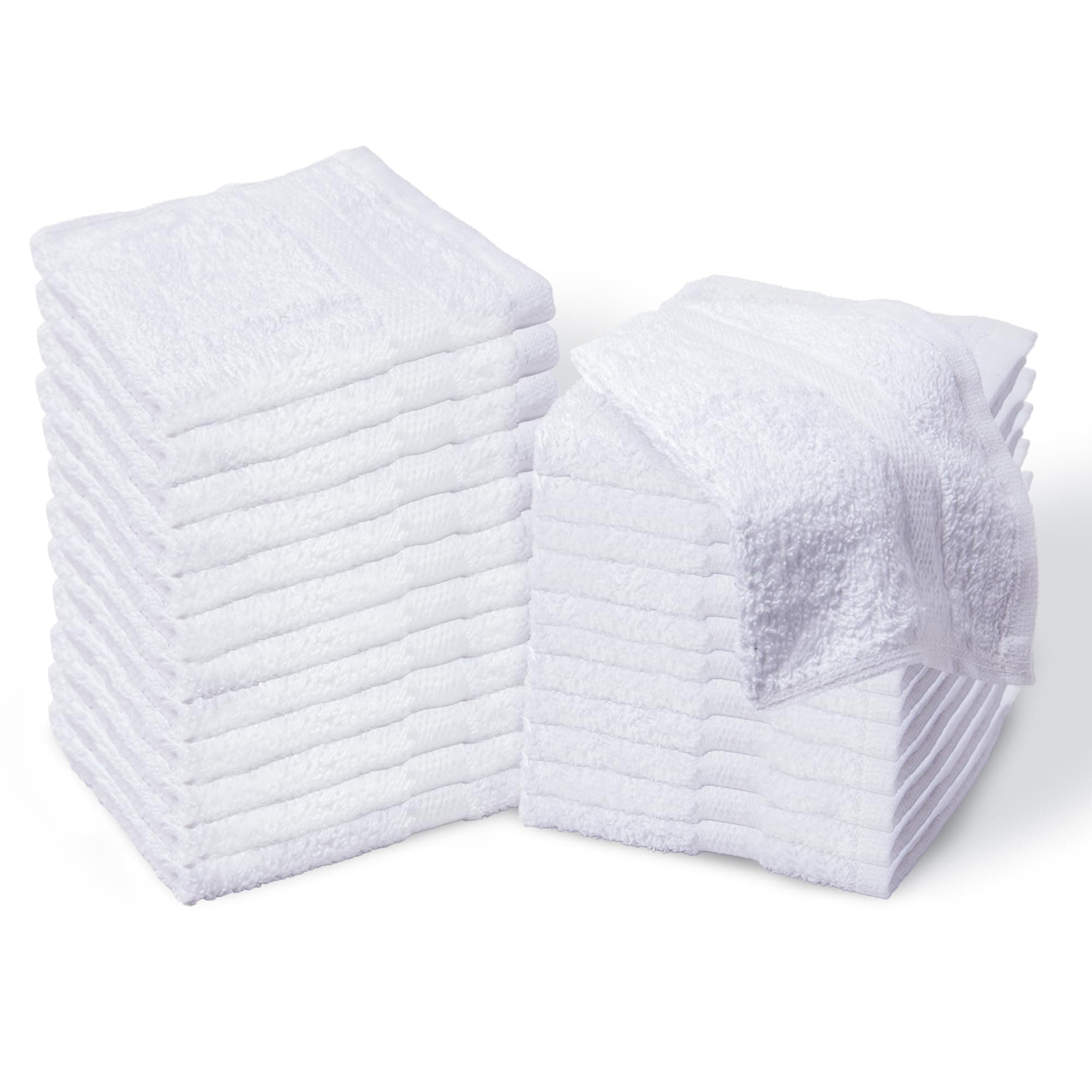 Living Fashions Bulk Spa Washcloths Pack of 24 - Thick Loop Pile Washcloth Absorbent And Soft 100% Ring-Spun Cotton, Size 12” X 12” White