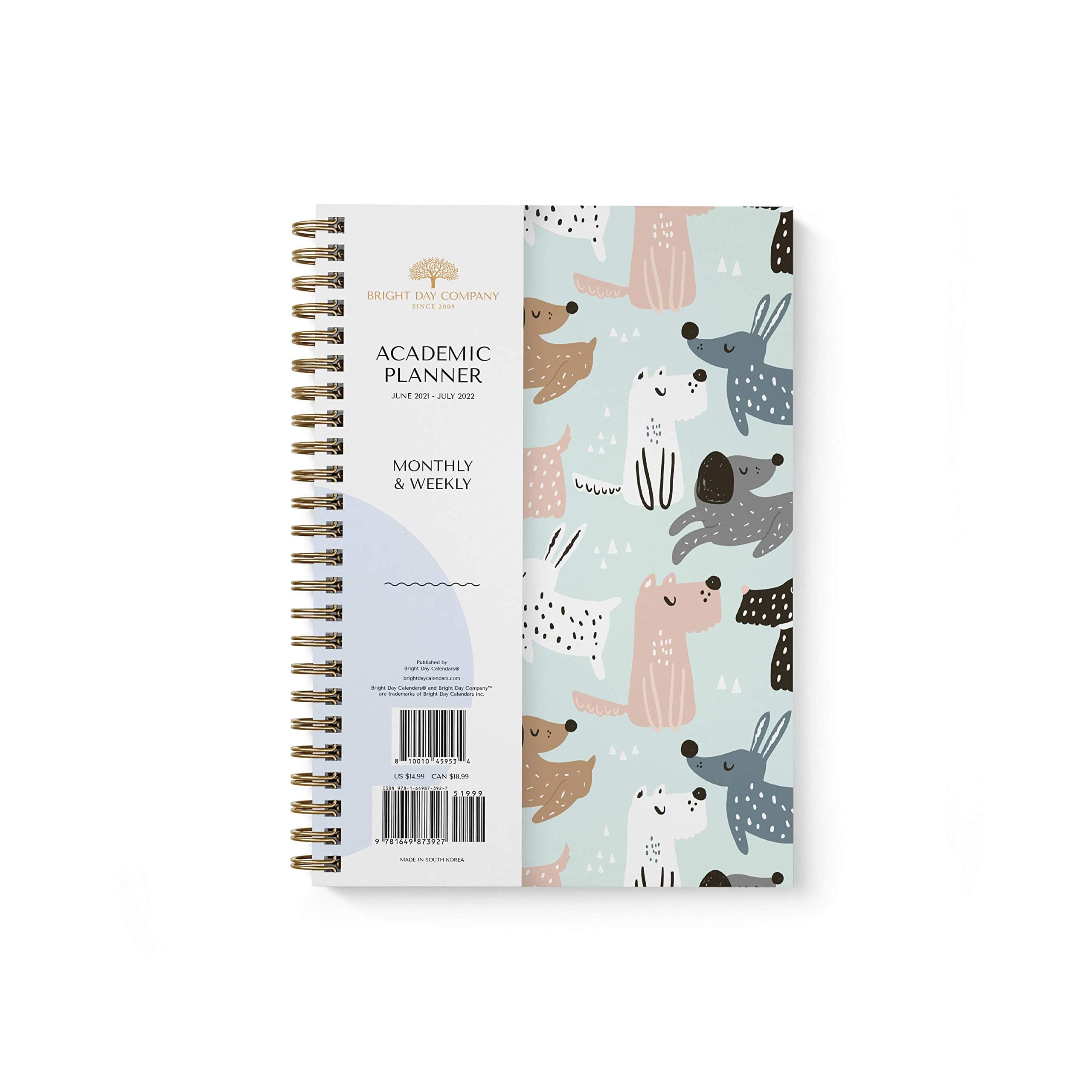 Academic Planner Yearly Monthly Weekly Daily Calendar Organizer by Bright Day Spiral Bound Dated Agenda Flexible Cover Notebook, June 2021 - July 2022, 8.25 x 6.25, Dogs