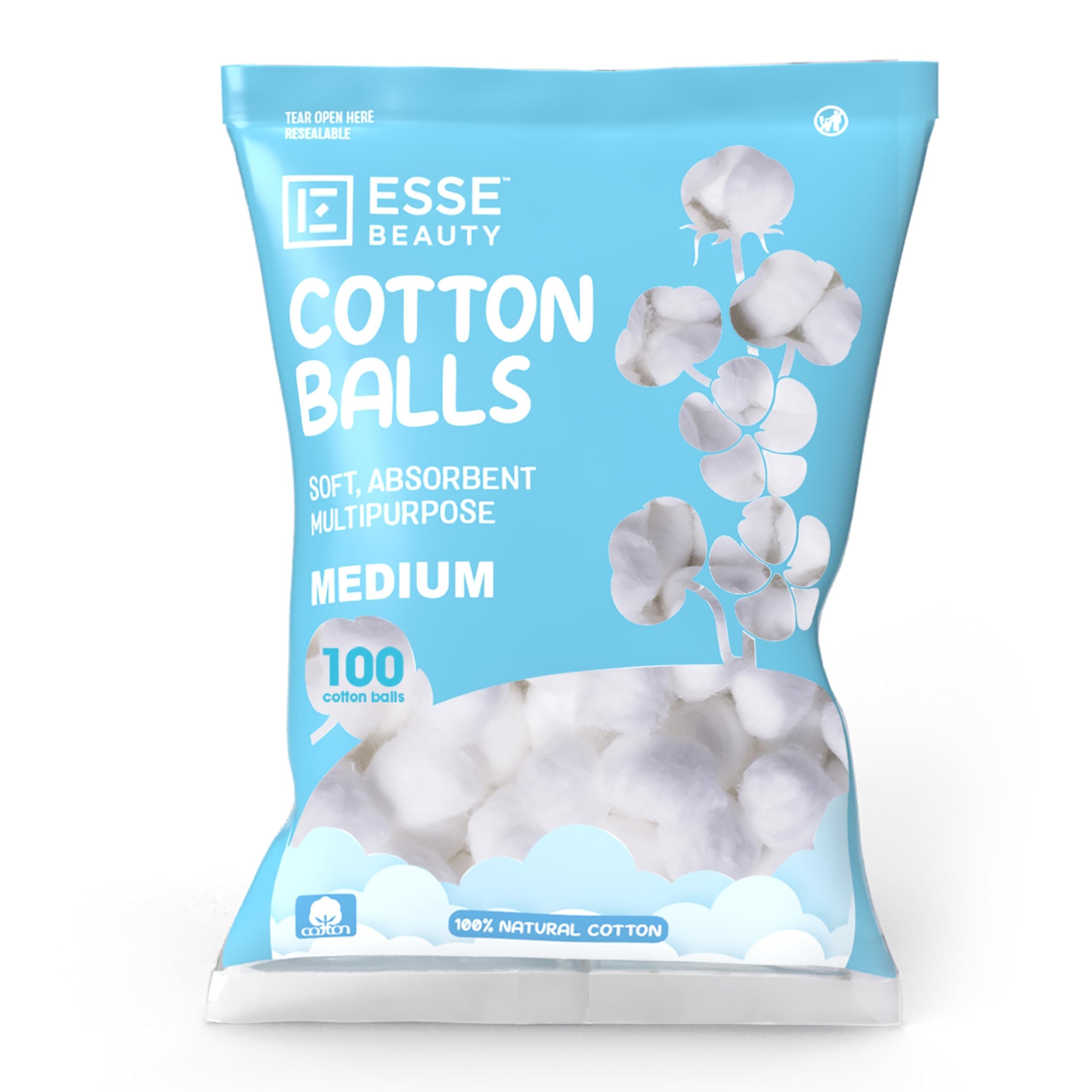 Essentialz Beauty Cotton Balls Medium | Soft, Absorbent and Multipurpose | 100 Count