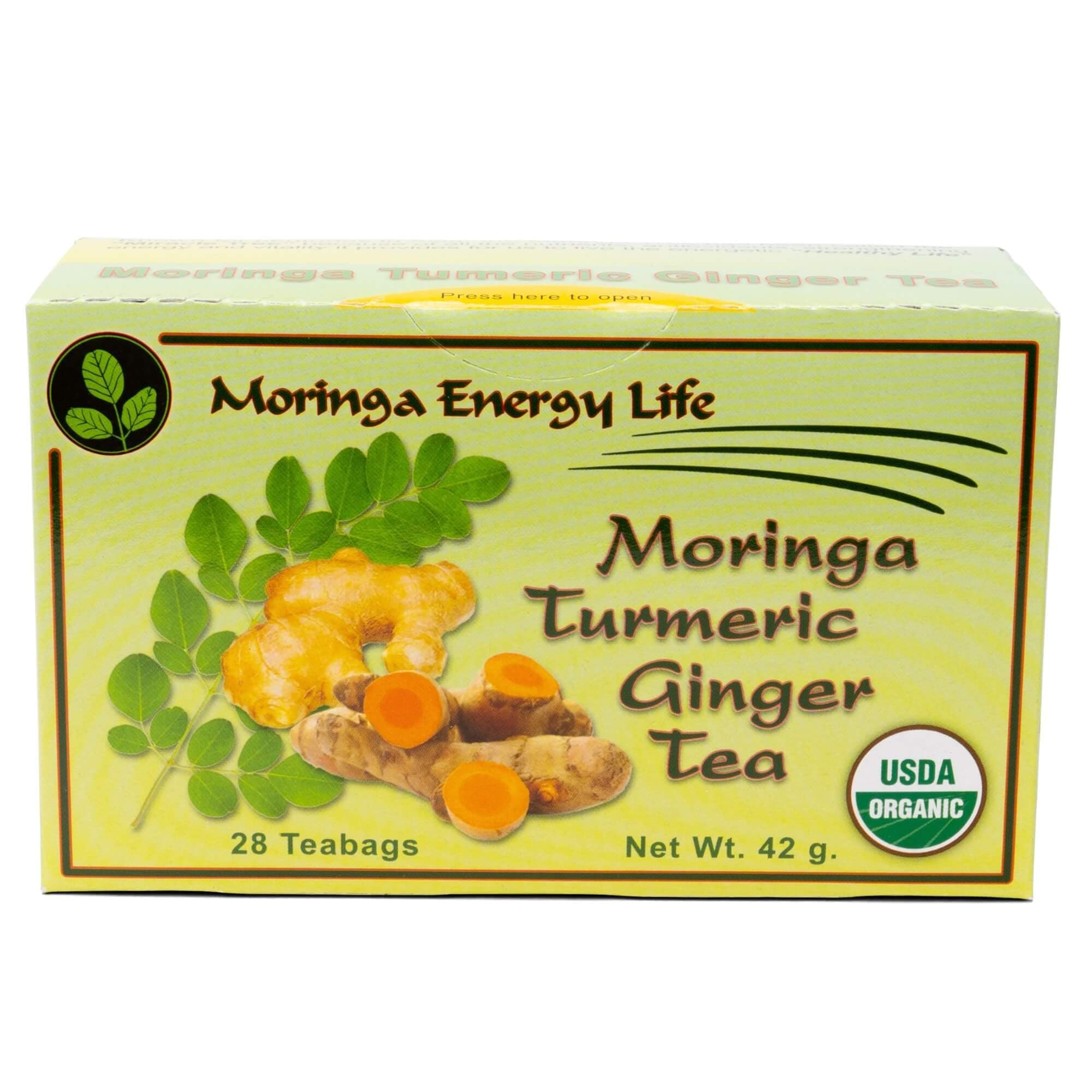 Moringa Turmeric Ginger Tea Bags 28 (Keto, Detox, Paleo, Vitamin & Minerals Booster, Vegan, Gluten-Free, Non-GMO, Caffeine-Free)