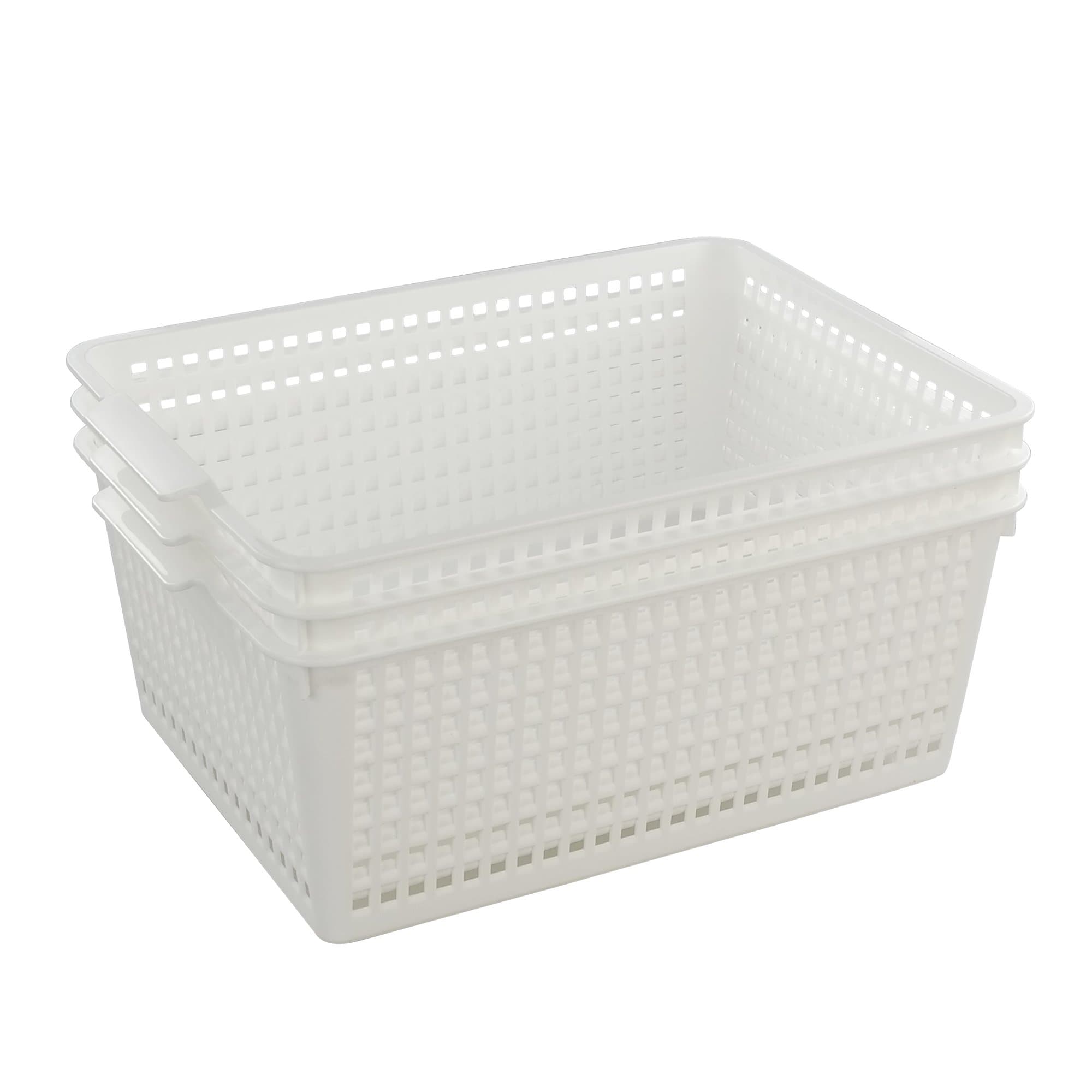 3-Pack Large Plastic Storage Basket, Plastic Storage Bin, White