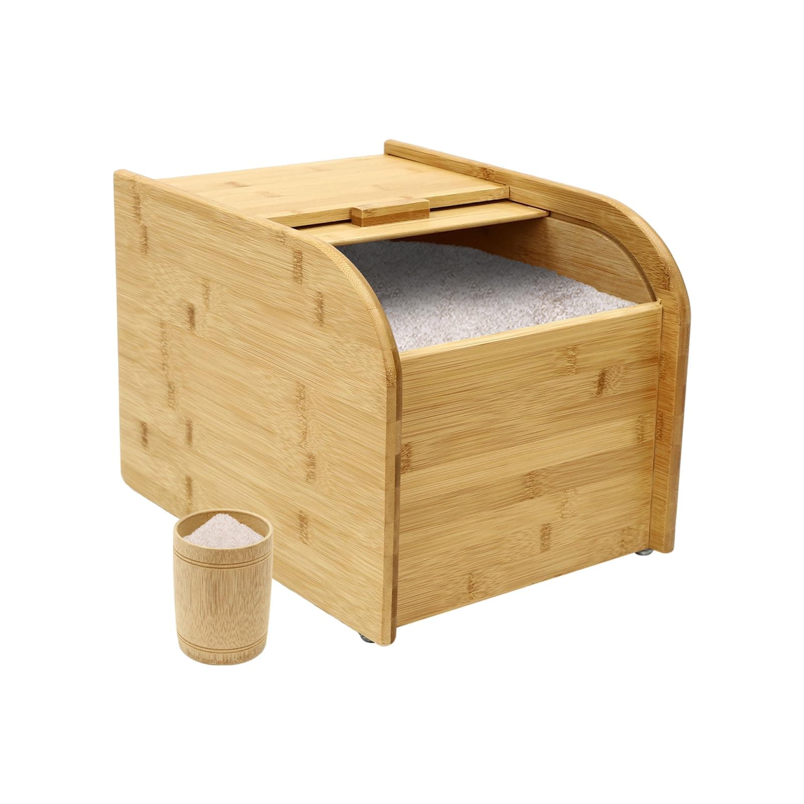 GagalayongRice Dispenser, Wood Rice Storage Container, Kitchen Food Container Cereal Dispenser With Sliding Lid, Bamboo Rice Storage Container For Rice, Beans, Cereal, Snacks