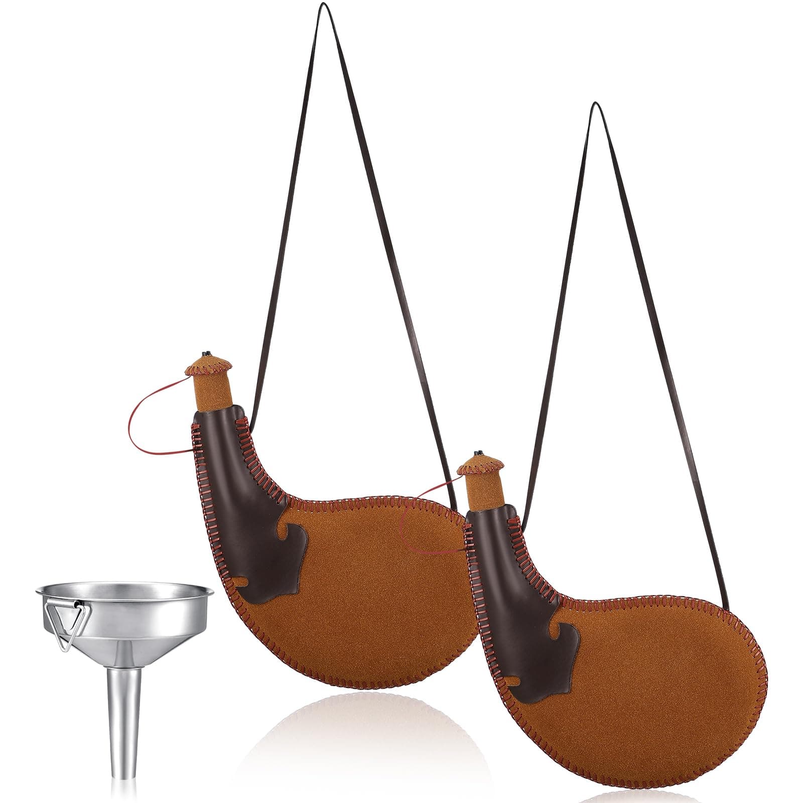 2 Sets Traditional Bota Bag 500 ml Ancient Spanish Leather Water Canteen with Metal Funnel Portable Flask with Shoulder Strap Vintage Large Pouch for Travel Camping Hiking Outdoor and Costume