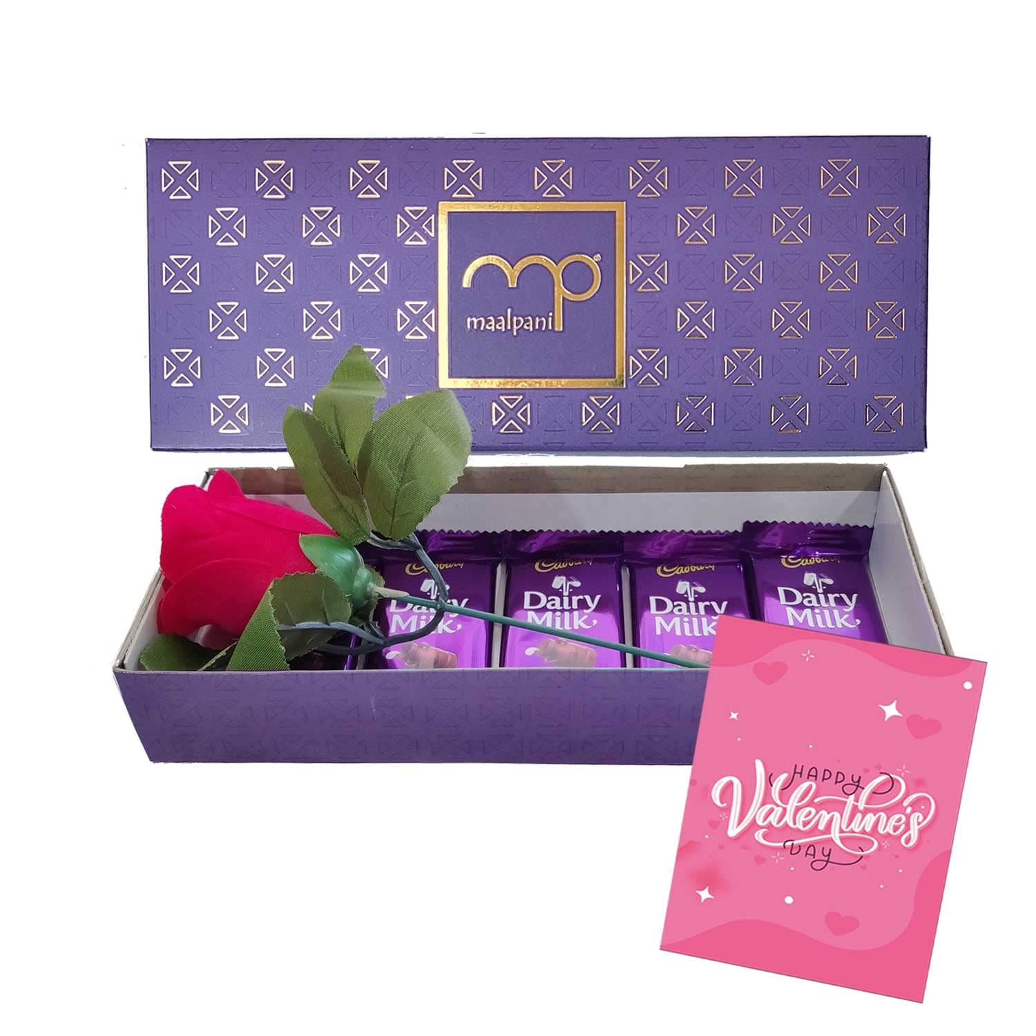 Maalpani Valentines Day Gift Box | Artificial Rose with Dairy milk Chocolate And Maalpani Gift Box | Gift For Her Boys Girls friends Husband Wife – Valentines week – Rose day – Chocolate Day