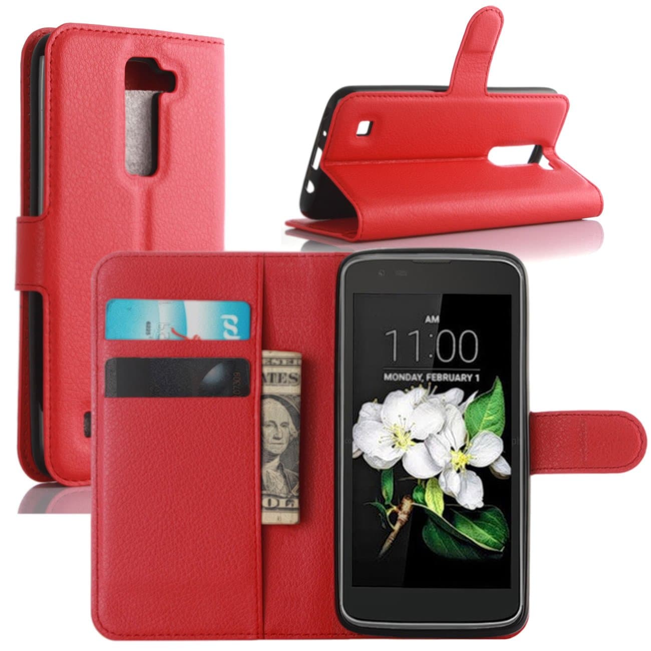 LG K7 Case, LG Tribute 5 Case, Fettion Premium PU Leather Wallet Phone Cases Flip Cover with Stand Card Holder for LG K7, LG Tribute 5 Smartphone (Wallet - Red)