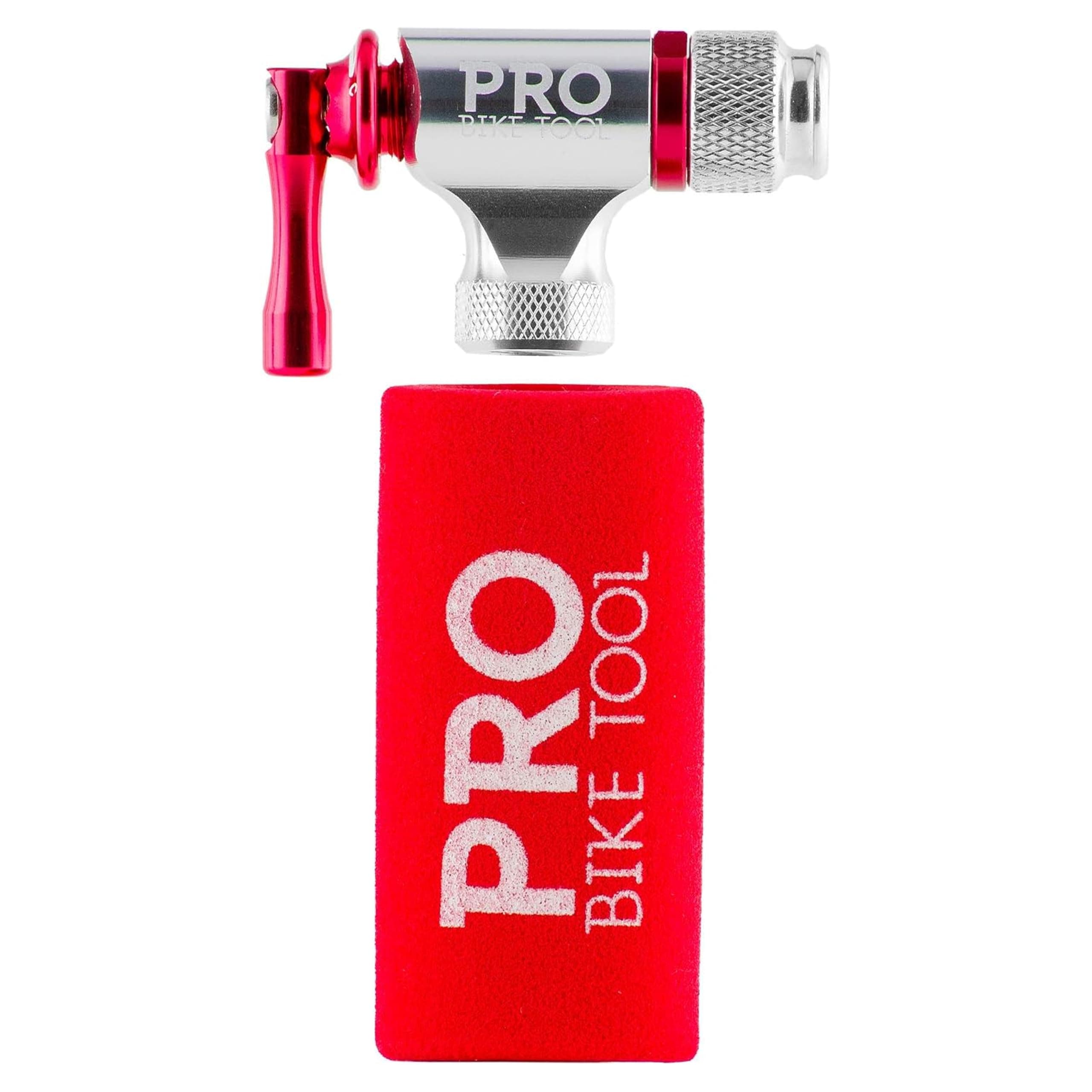 PRO BIKE TOOL CO2 Inflator Quick & Easy - Presta & Schrader Valve Compatible - Bicycle Tyre Pump For Road & Mountain Bikes - Insulated Sleeve - No CO2 Cartridges Included