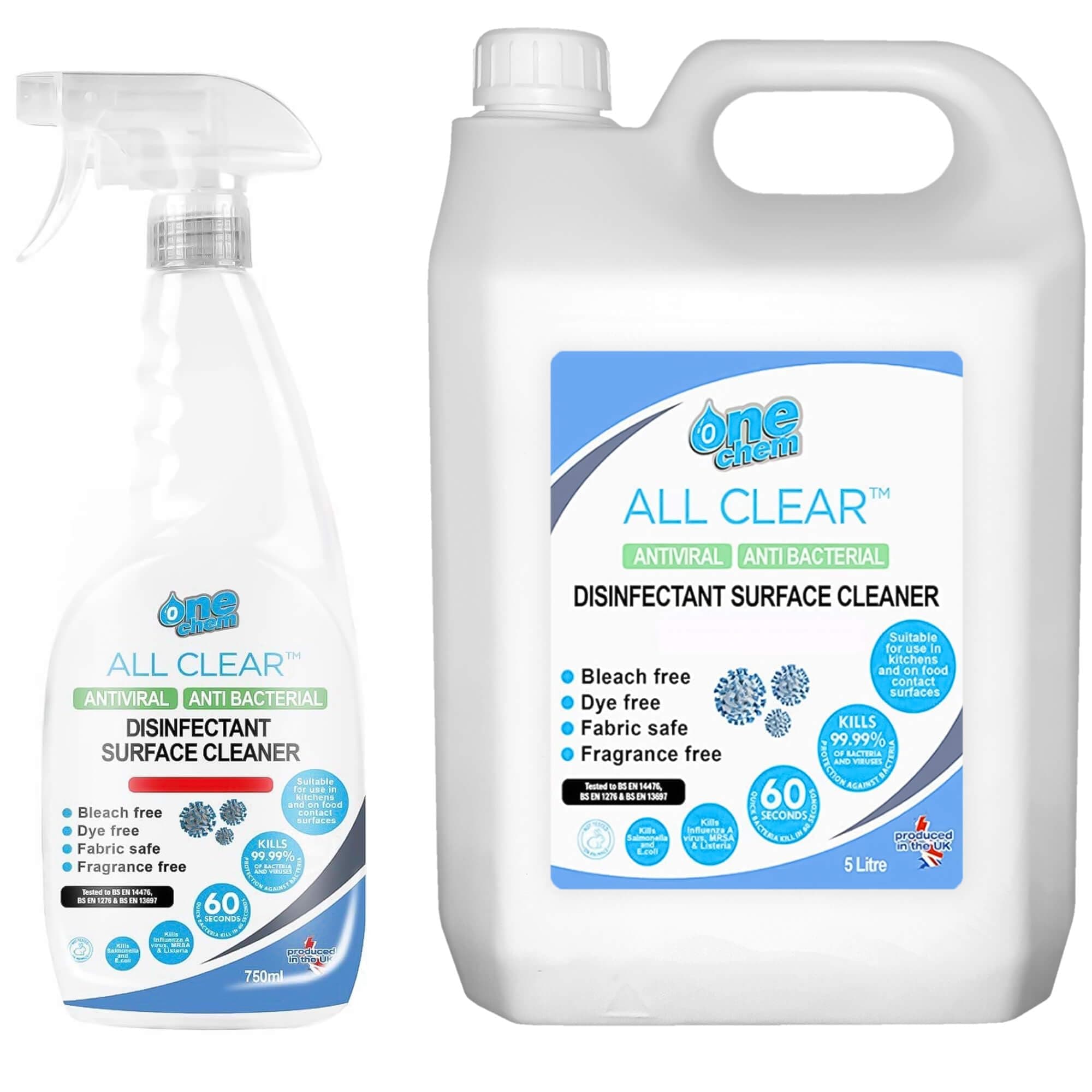 One Chem OC0049 All Clear Surface Cleaner 5L Glass and 750ml Trigger Spray Bottle