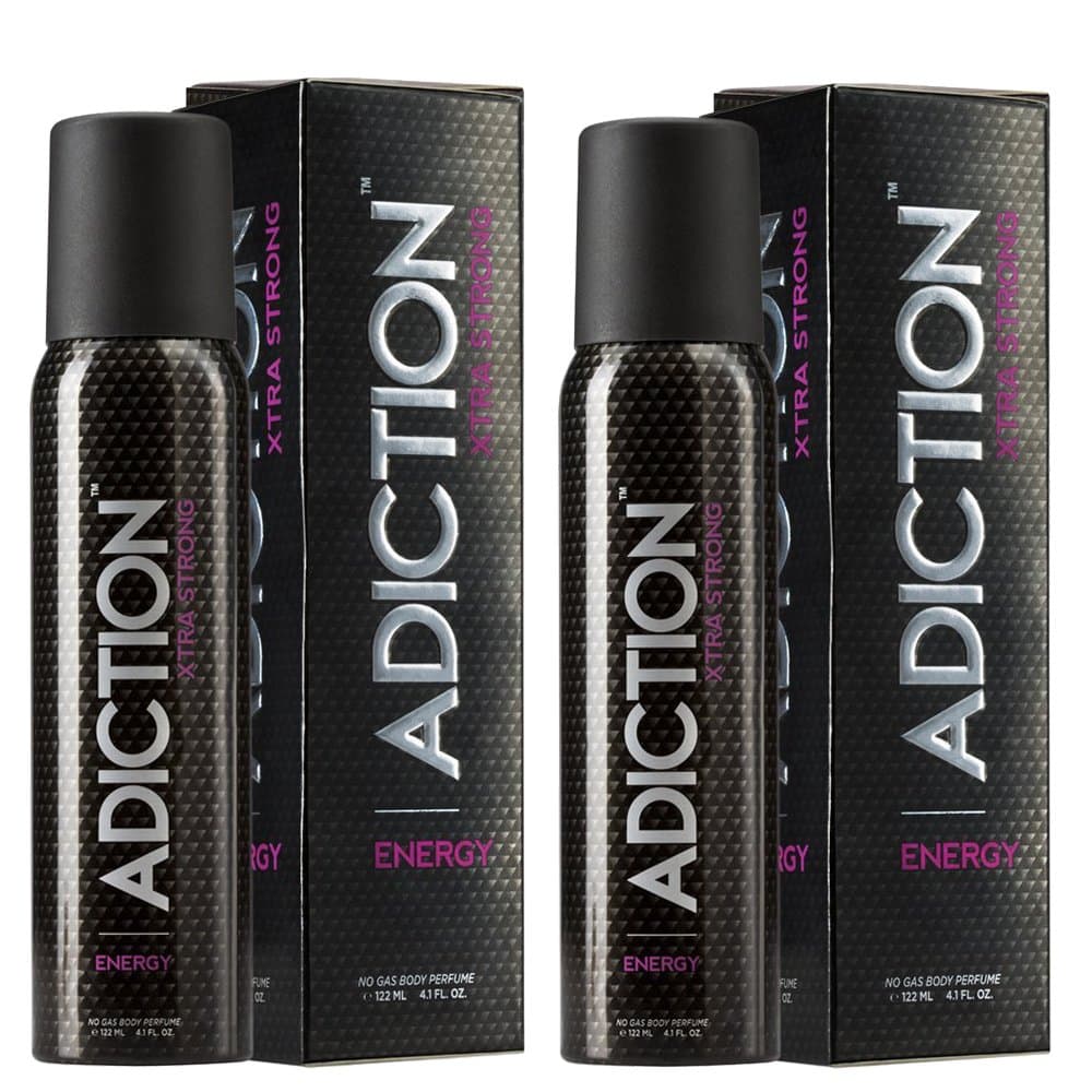 Adiction Xtra Strong NO GAS Deodorant Body Perfume, 122ml (Energy) Deo Combo Pack - Set of 2