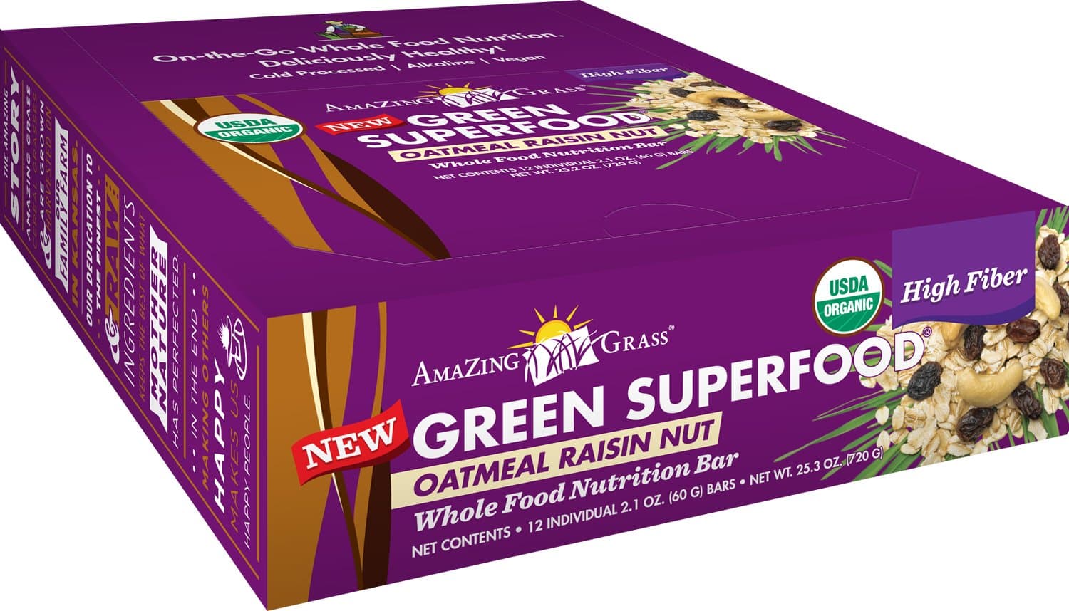 Amazing Grass Whole Food Nutrition Bar, Oatmeal Raisin Nut - High Fiber, Box of 12 Bars, 2.1 Ounce (Pack of 12)