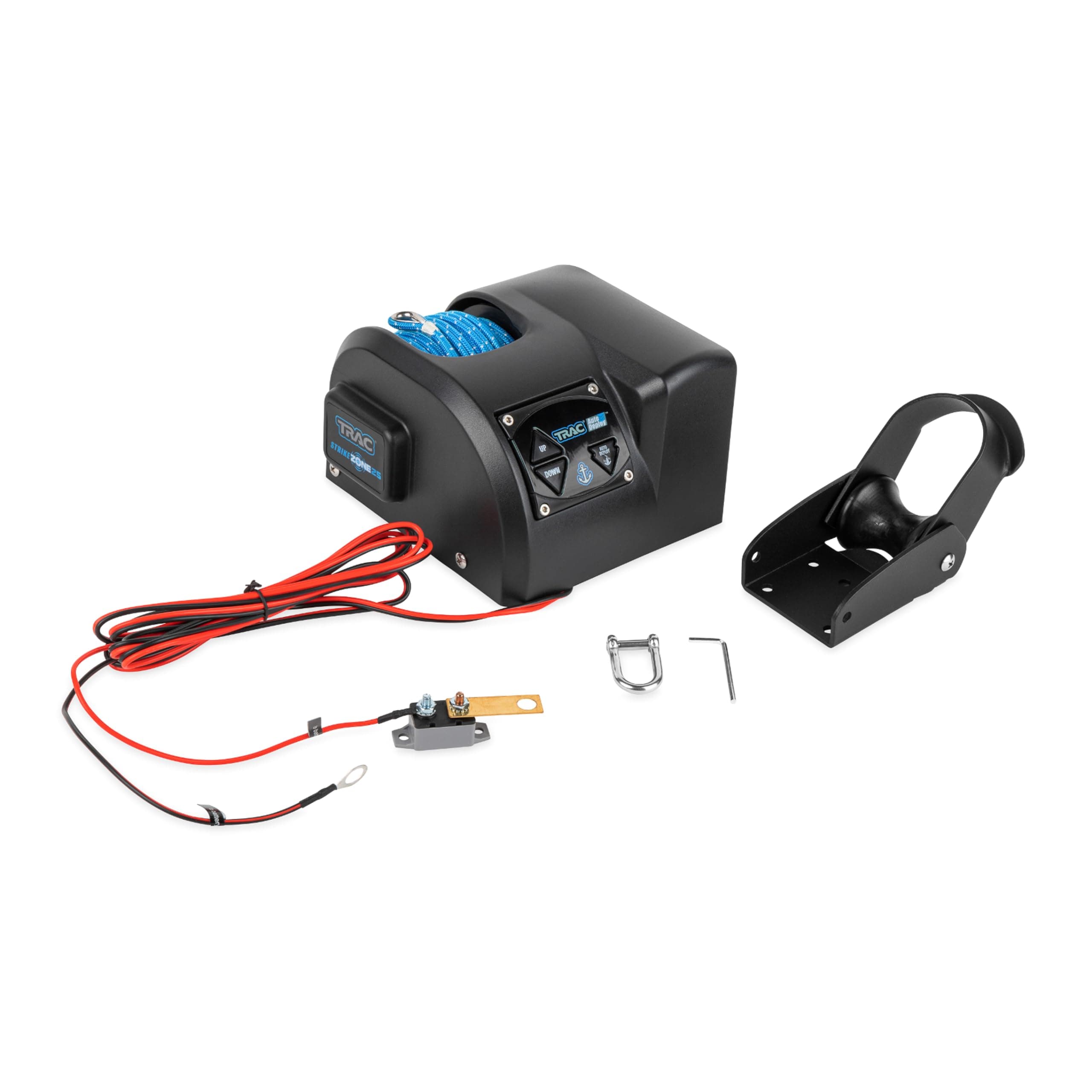 Camco TRAC Outdoors StrikeZone 25 Electric Anchor Winch | Features a High-Efficiency 12-Volt DC All Steel Gear Motor | Includes 100-Feet of 5/32-Inch Pre-Wound Braided Anchor Rope (69001)