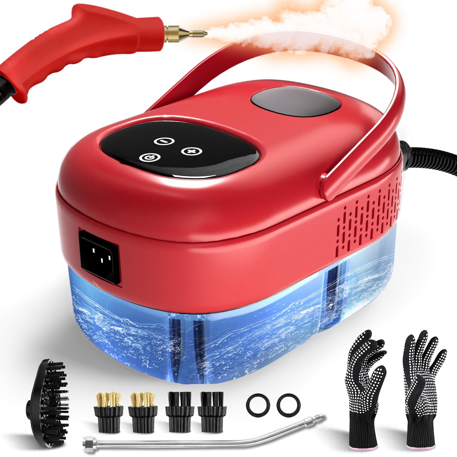 Steam Cleaner 2500W, Multipurpose Steamr for Cleaning, Handheld Steam Cleaner with Brushes, 15s Fast Heating Pressurized Steamer for Home Use, Portable Steamer for Car, Kitchen, Grout, Tile (Red)