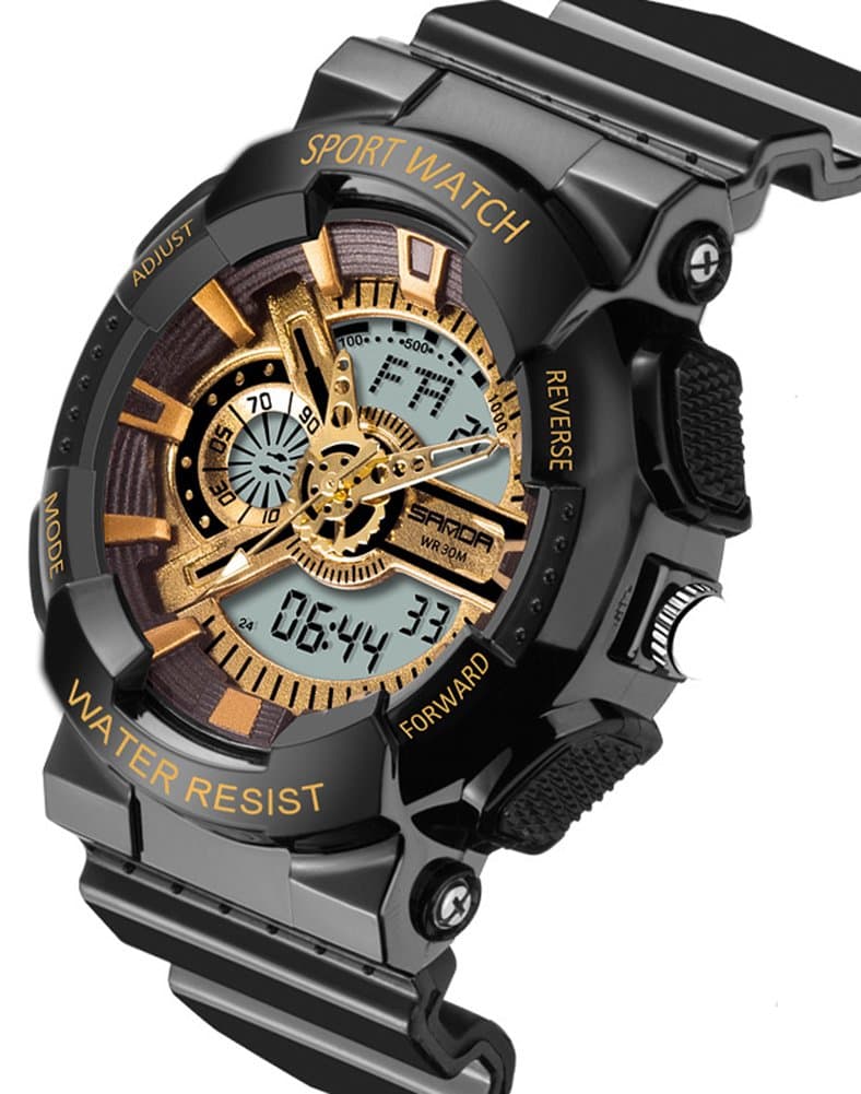 Boys Watch 7-10 Kids Digital Analog Quartz Electronic Alarm Stopwatch Waterproof Watches Black+Gold