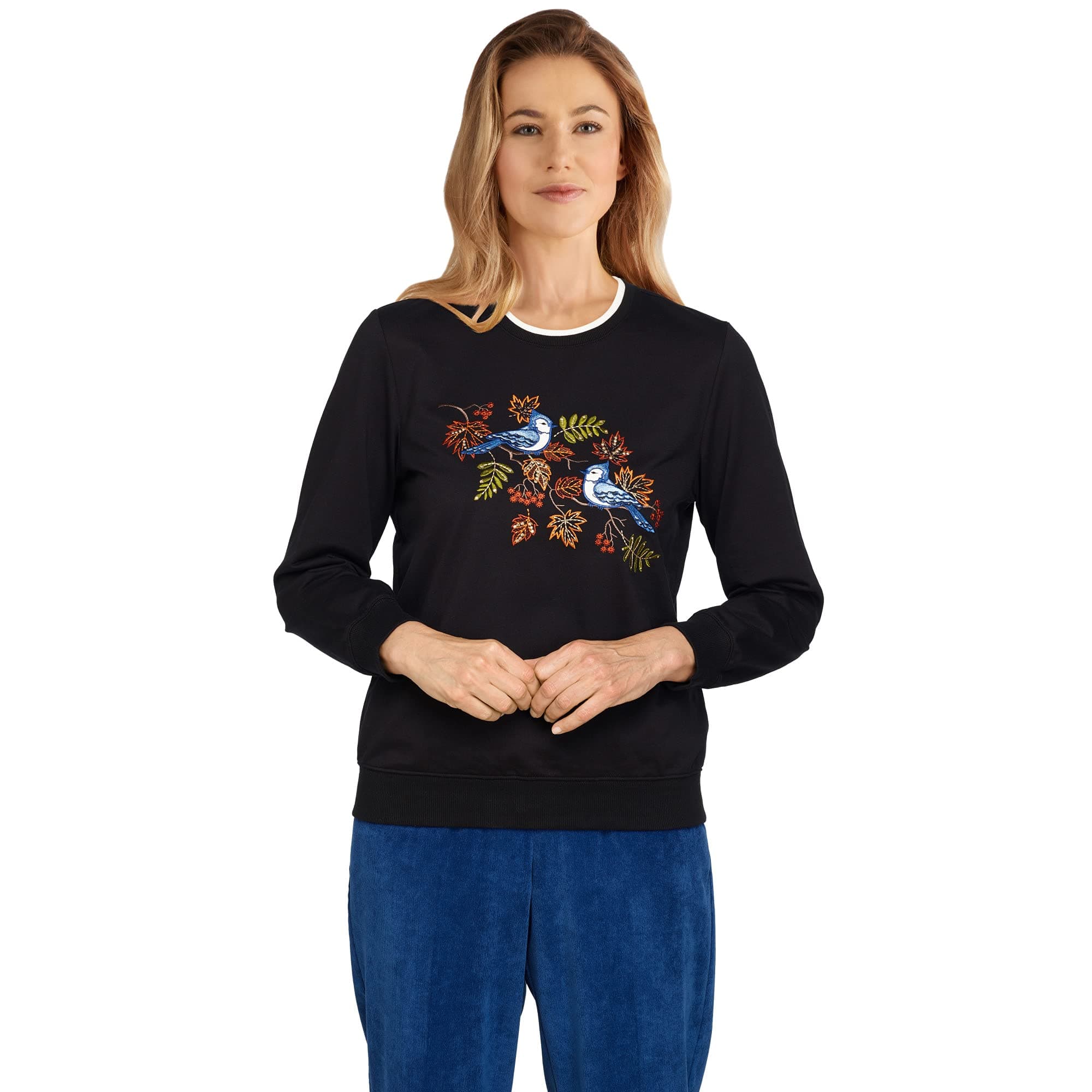 Alfred Dunner Womens Missy Blue Birds Top