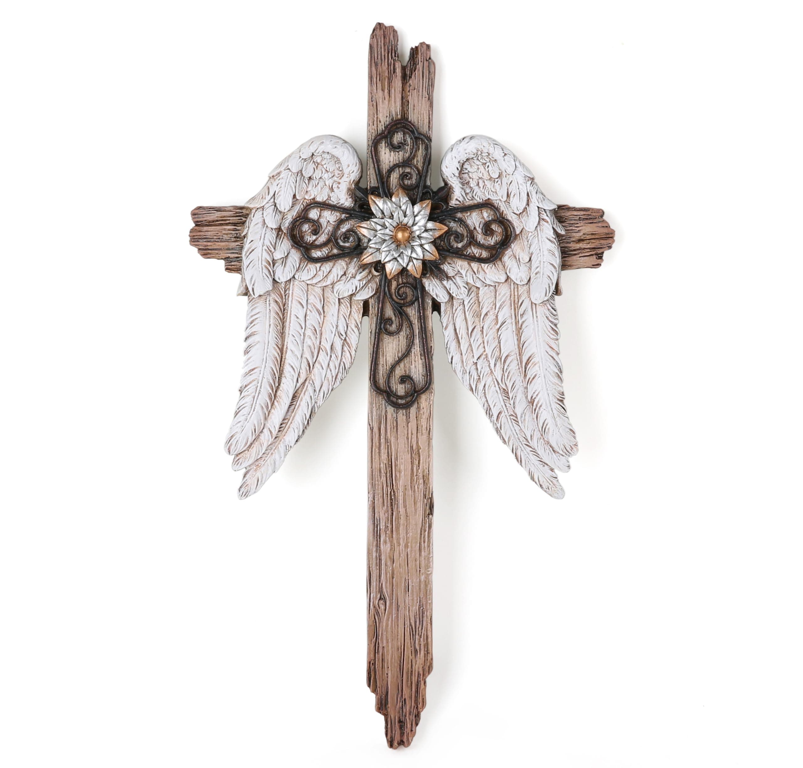 BC Home Decor Angel Wings Crosses Wall Décor, Rustic Decor Style, Decoration Gifts for Women, 12 inches H,Hand Painted by Buildclassic