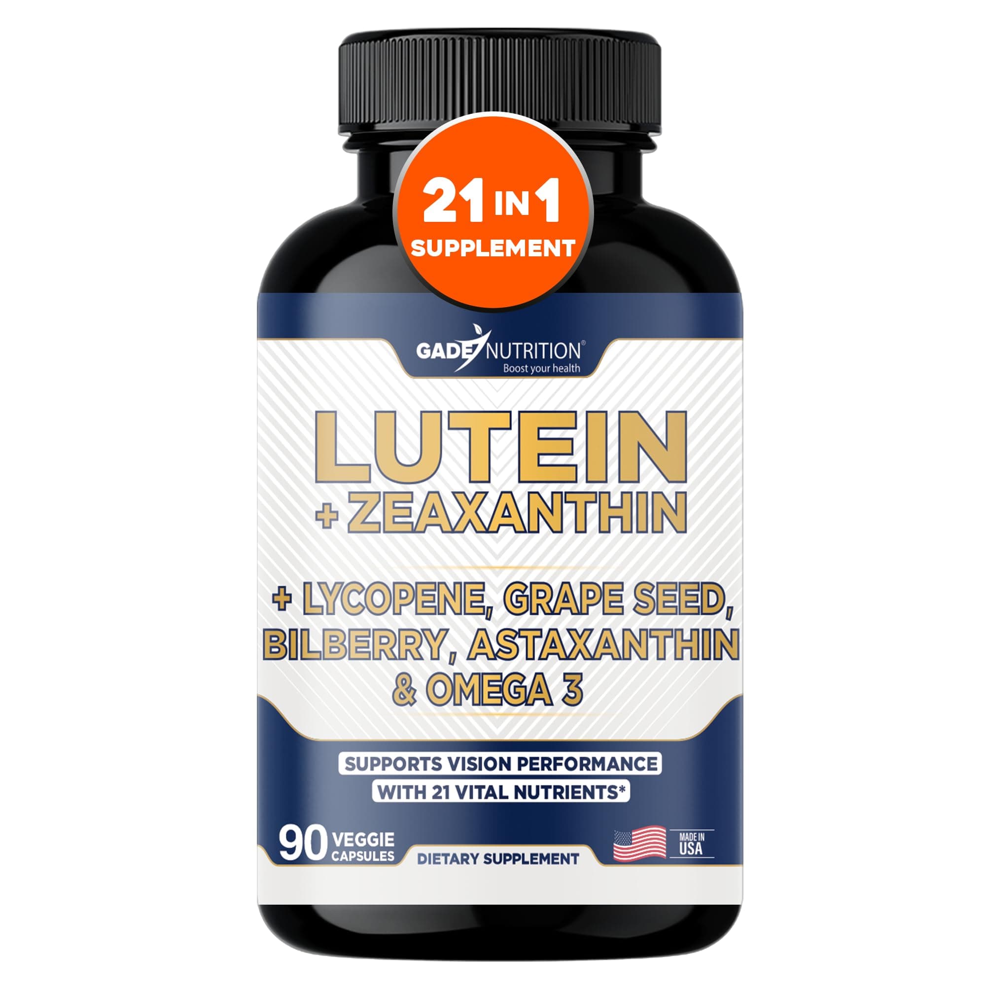 Gade Nutrition Lutein and Zeaxanthin Supplements | Astaxanthin Eye Vitamins with Omega 3, Resveratrol, Bilberry, Lycopene, Quercetin, Ginkgo Biloba, Vitamin D and More Eye Care Vitamins and Minerals