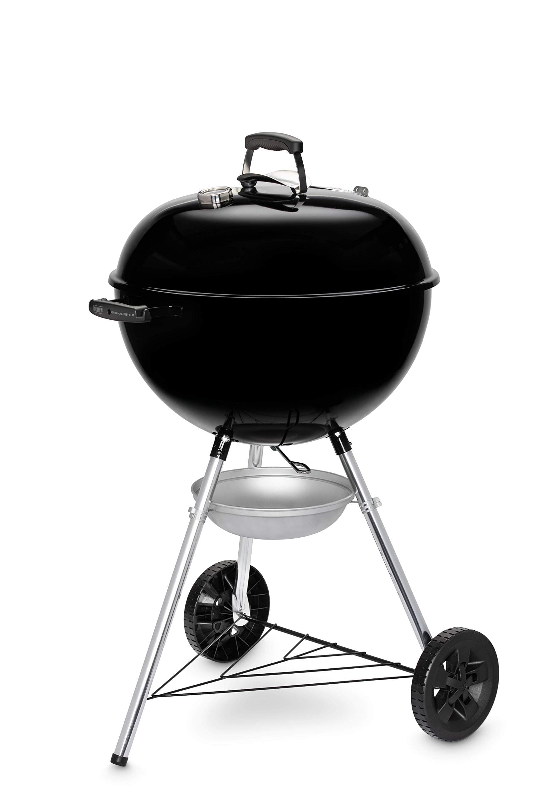 Original Kettle E-5710 Charcoal Barbecue/Porcelain-Enamelled Lid & Bowl, 57 cm Cooking Surface, One-Touch Cleaning System, Lid Thermometer, Tripod Stand and Wheels, Black