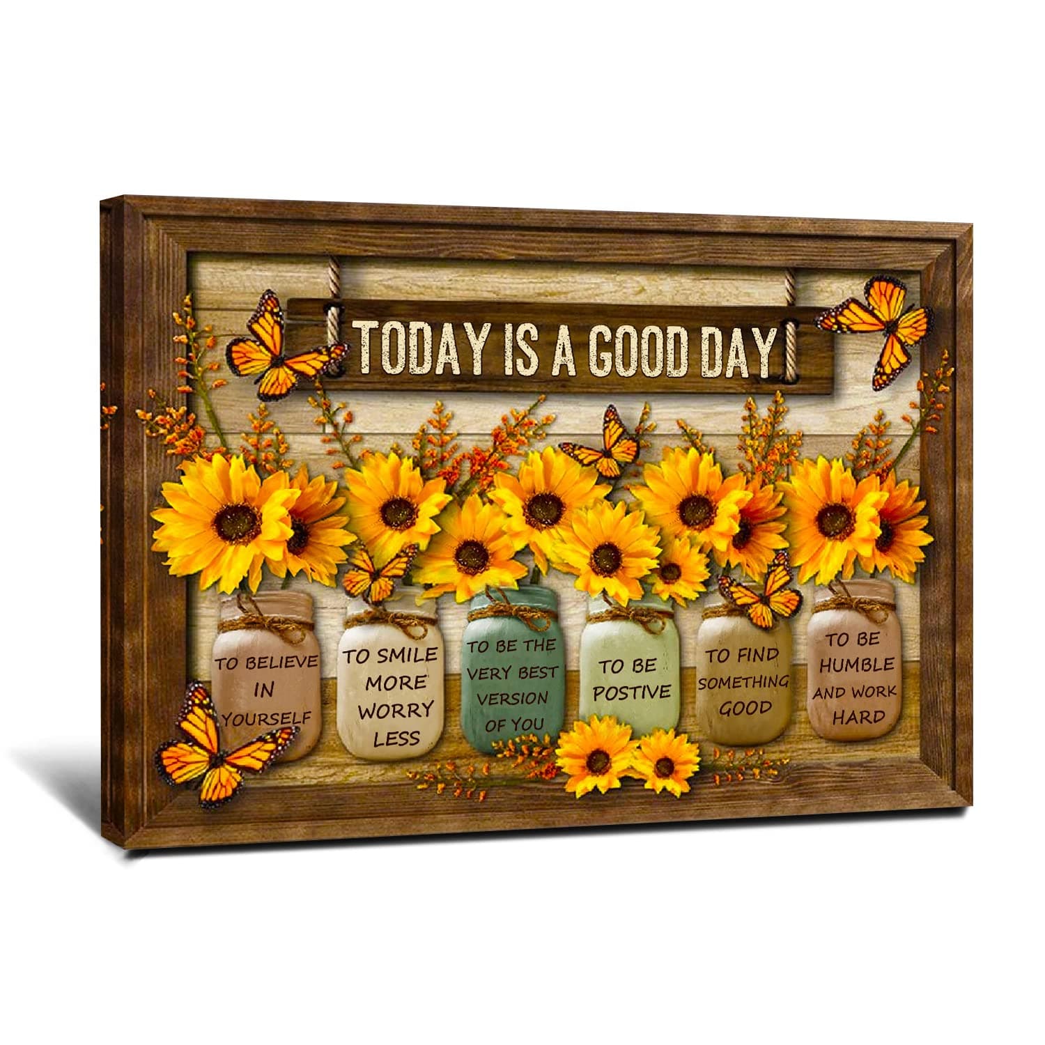 iFamilyCanvas Butterfly Sunflower Wall Art Painting Today Is A Good Day Canvas Print Wall Decor For Living Room Bedroom Bathroom Office Home Decor Ready To Hang 8x12inch