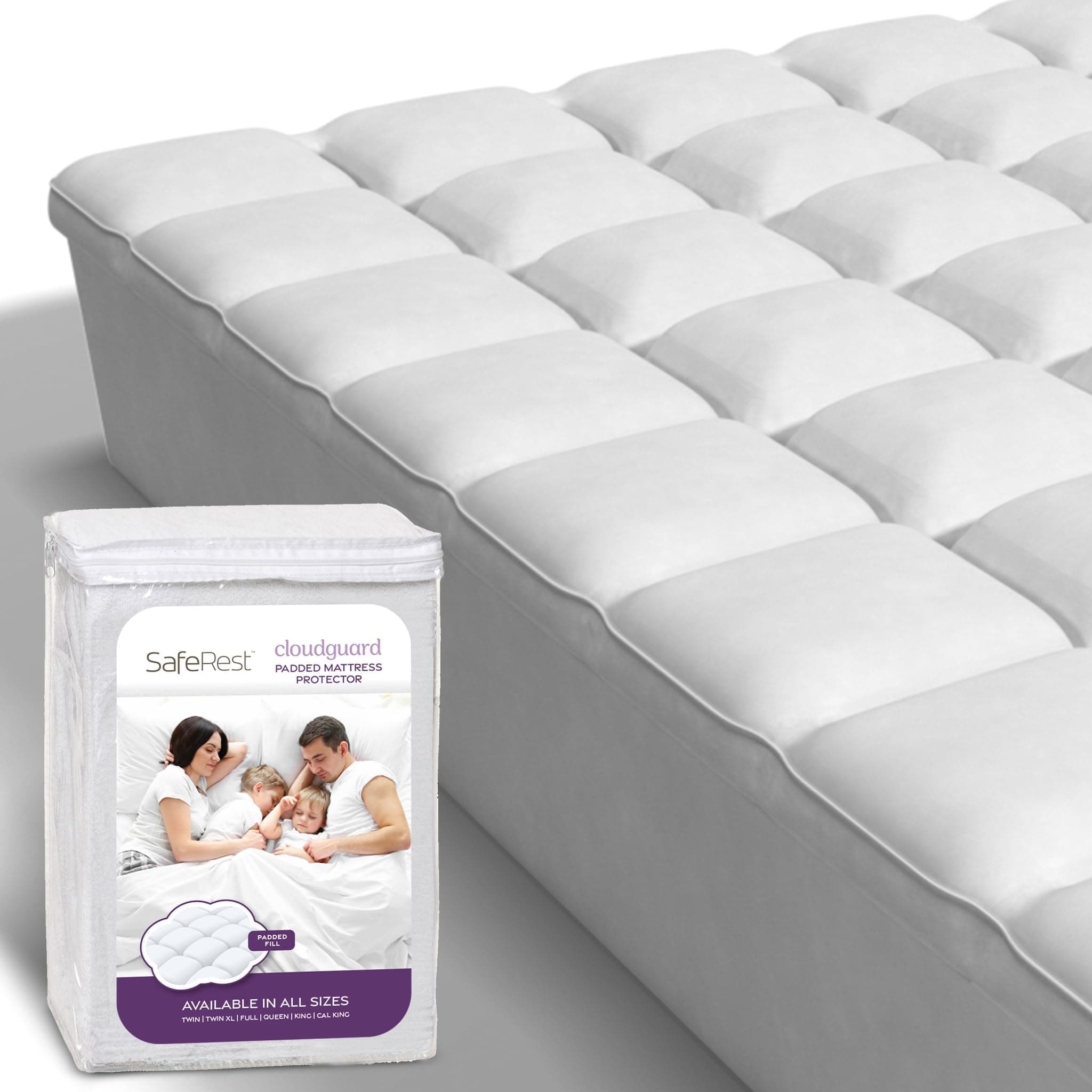 SafeRest CloudGuard - King Size Hybrid Mattress Protector & Pad (Extra Pad) - Waterproof Quilted Pillow Top Mattress Cover - Thick Plush & Fitted Mattress Topper for Bed