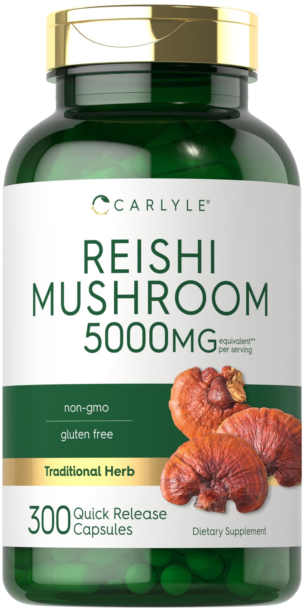 Carlyle Reishi Mushroom Supplement | 300 Capsules | Non-GMO, Gluten Free Reishi Mushroom Extract
