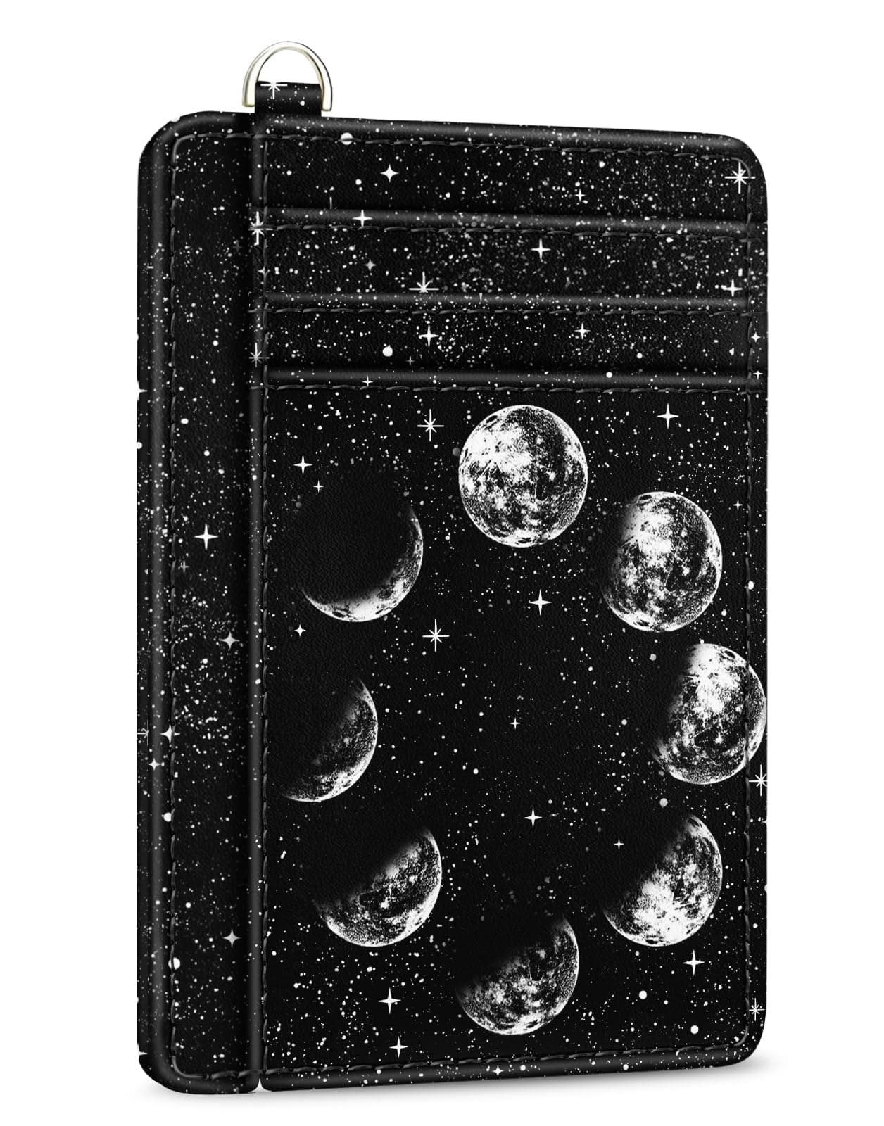 Credit Card Holder Slim Wallet, Moon Lunar Black RFID Wallet Women Front Pocket Small Card Holder, Travel Cute Funny Thin Card Case ID Window PU Leather RFID Blocking Card Organizer Gifts