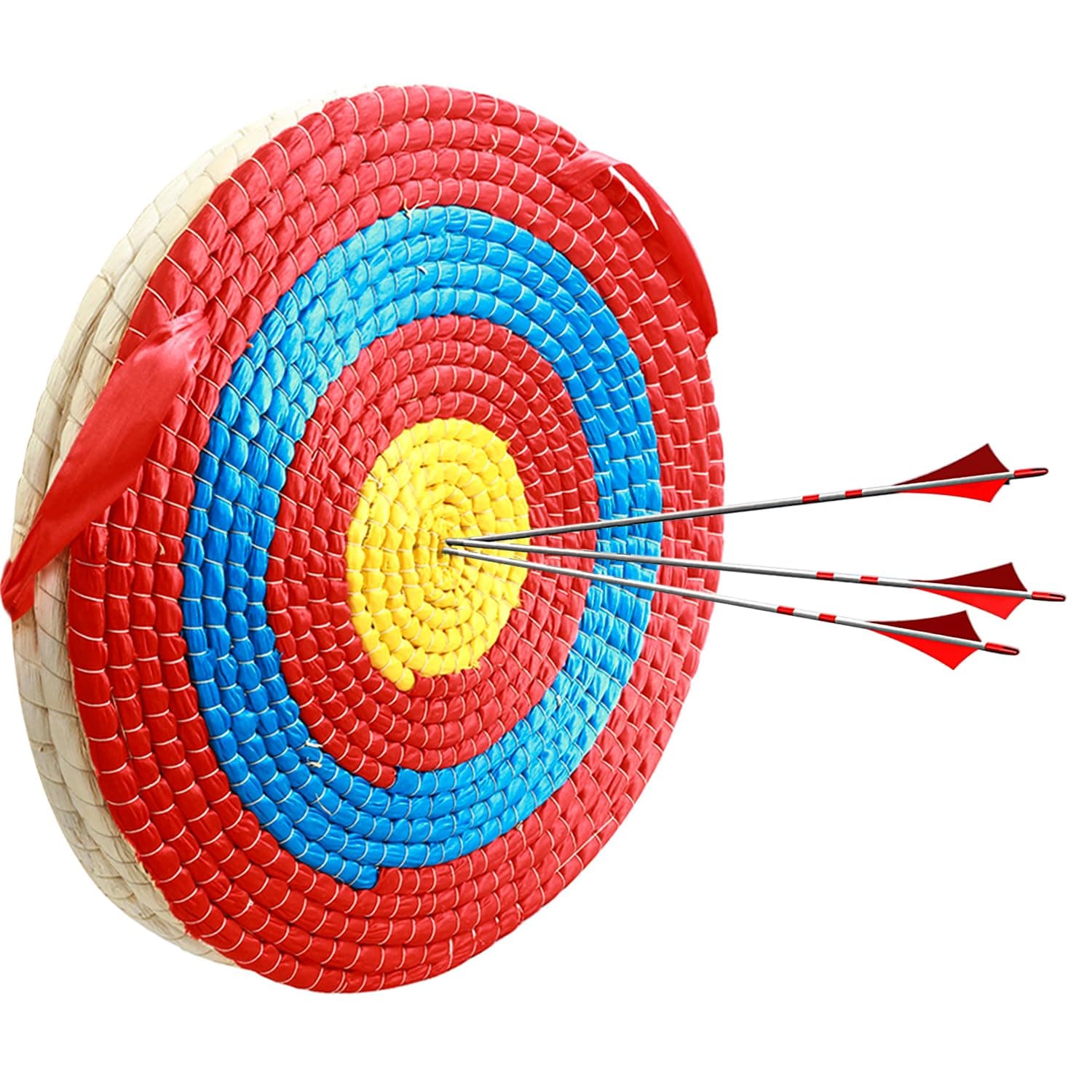 – Archery Target - Solid Straw Round Target for Outdoor Sports Archery Bow, Darts and Shooting Practice, 50cm x 3 Layers, Red