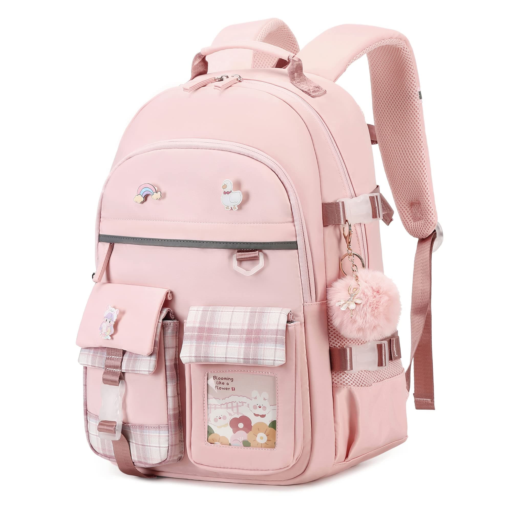 Backpack for Girls, 15.6 Inch Laptop School Bag Kids Kindergarten Elementary College Backpacks Large Bookbags for Teen Girl Women Students Casual Travel Daypacks (Pink)