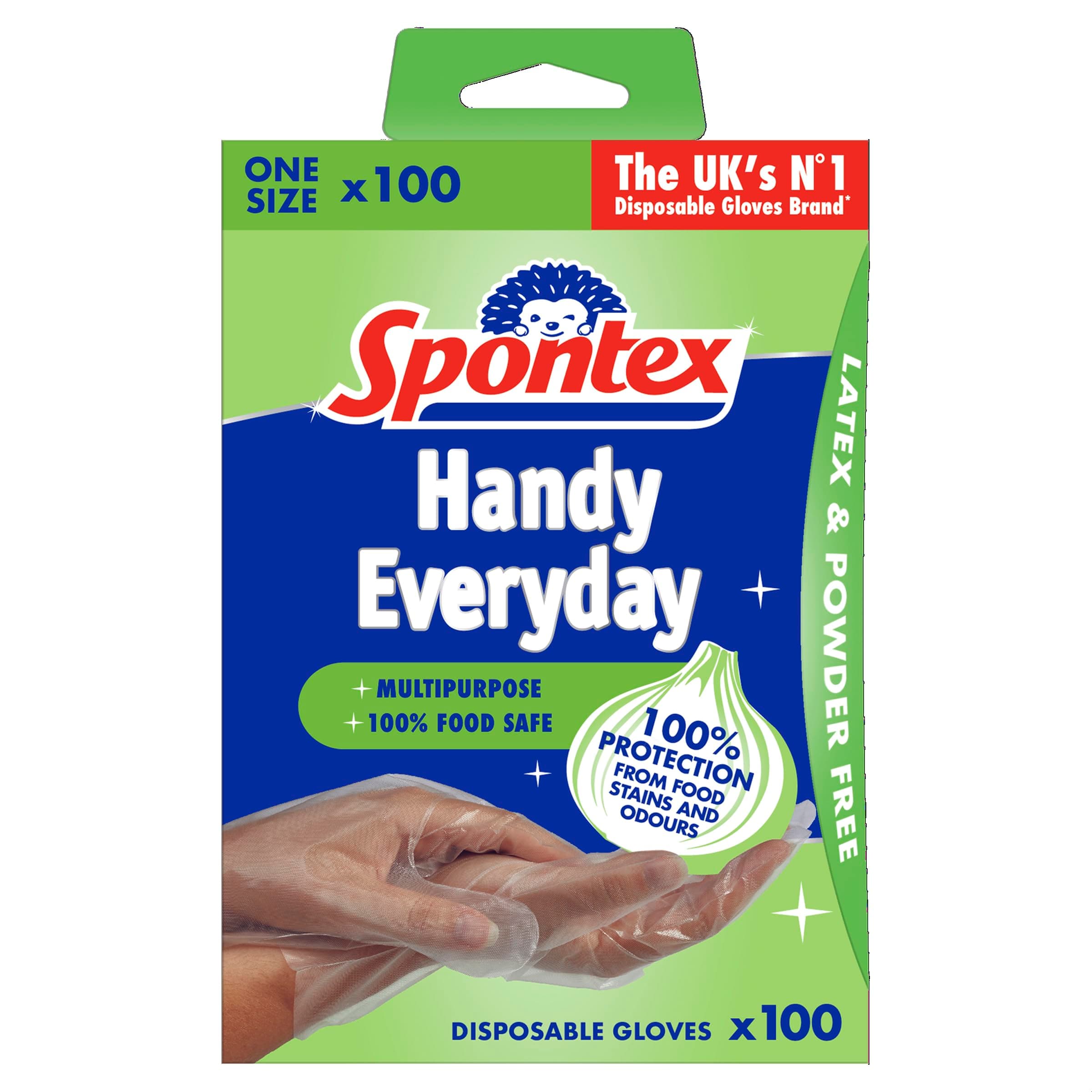 Spontex 100 Handy Multipurpose Disposable Gloves | One Size | 100% Food Safe