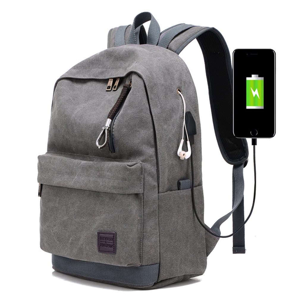 Bopopo Laptop Backpack School Casual Travel Daypack with USB Charging Port 15.6 inch Bag Gray