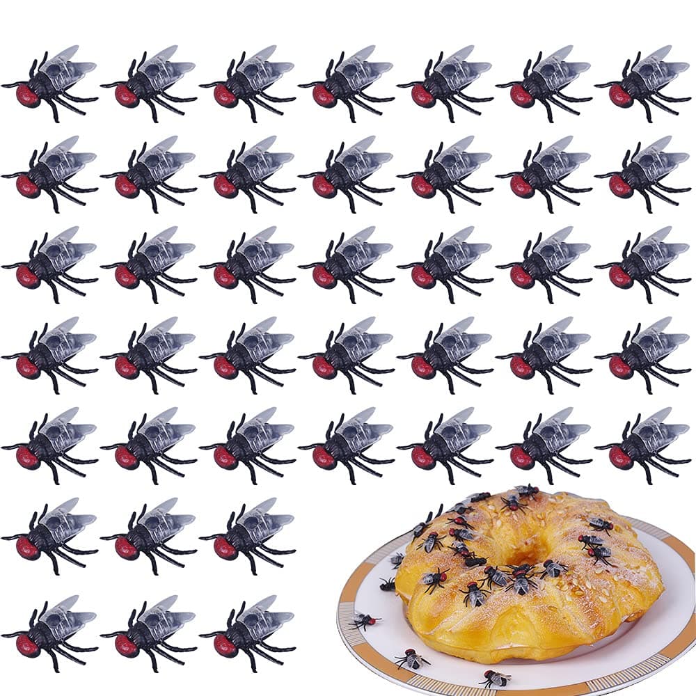 120pcs Mini Plastic Flies Simulated Insects, Joke Toys Prank for Halloween Party Favors, Black