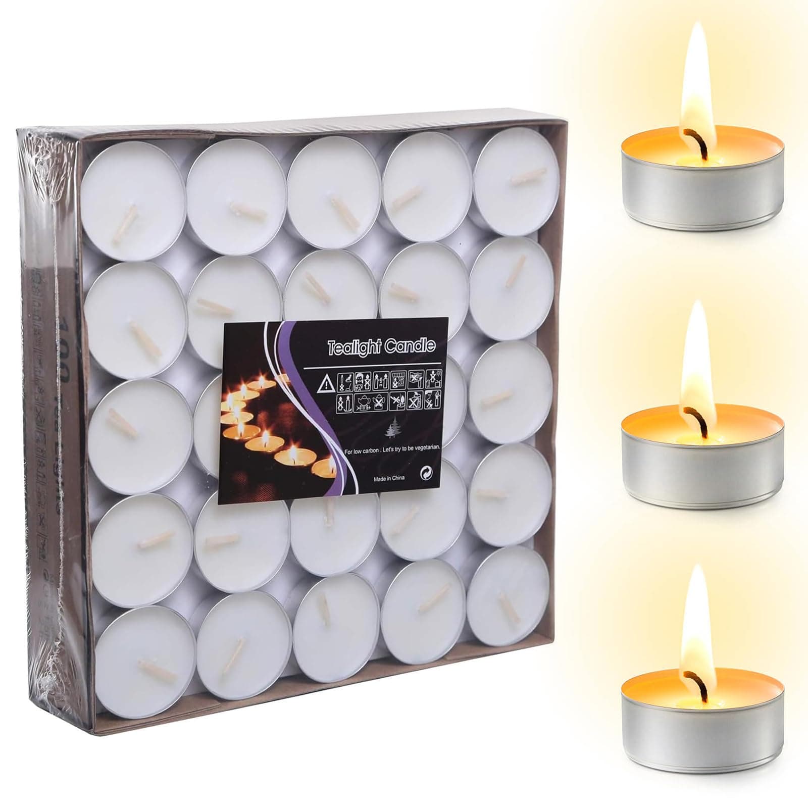 Unscented Tea Lights Candles 100 Pcs, 3-5 Hours Extended Burn Time Smokeless and Dripless White Tealight Candles for Shabbat Wedding Christmas Home Decorative Travel and emergencies