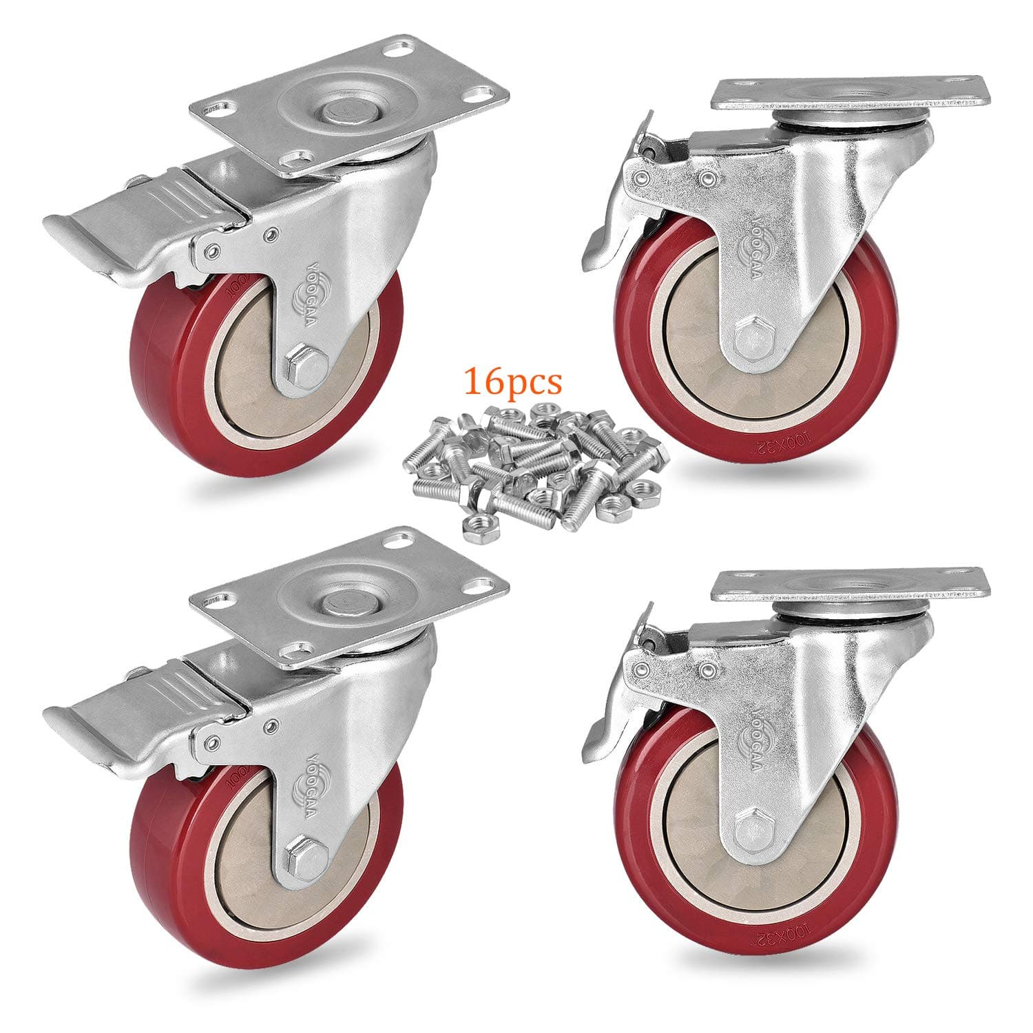 YOOGAA 4" Heavy Duty Swivel Caster Wheels with Safety Dual Locking Casters Total Capacity 1200lbs (Set of 4 with Brake)