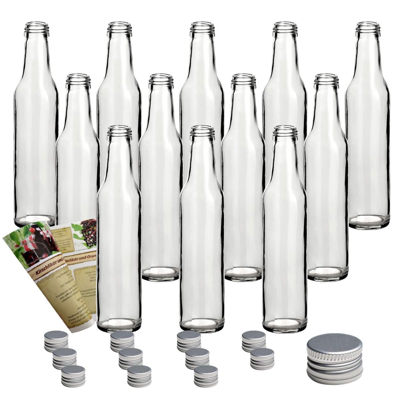 gouveo 12 empty bottles with screw cap, silver, empty glass bottles, 250 ml