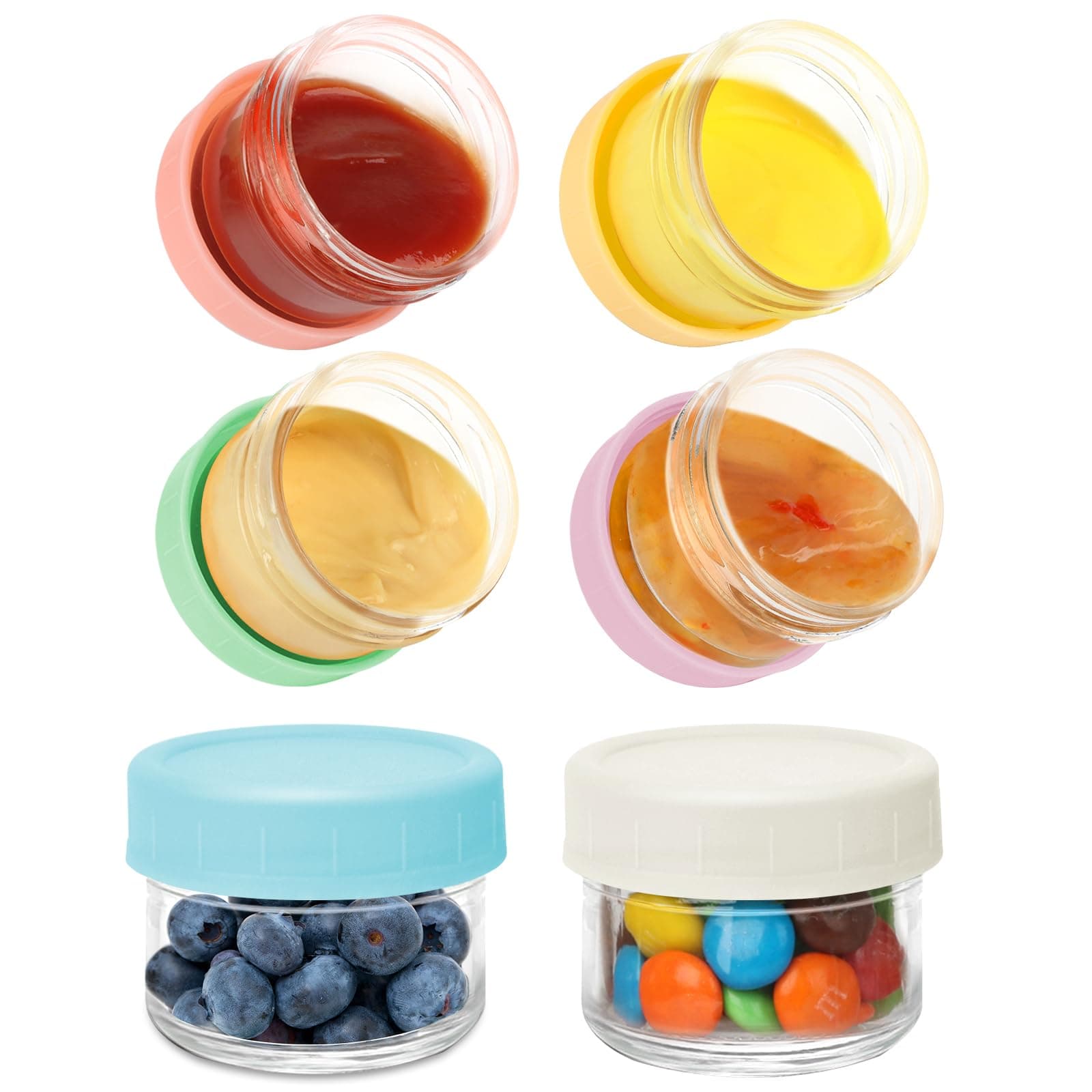 6 Pack Salad Dressing Container To Go, 1.7oz Small Glass Dressing Containers with Lids,Glass Condiment Containers for Lunch Box, Dipping Sauce Containers for Food, Salad Jars with Lids Meal Prep