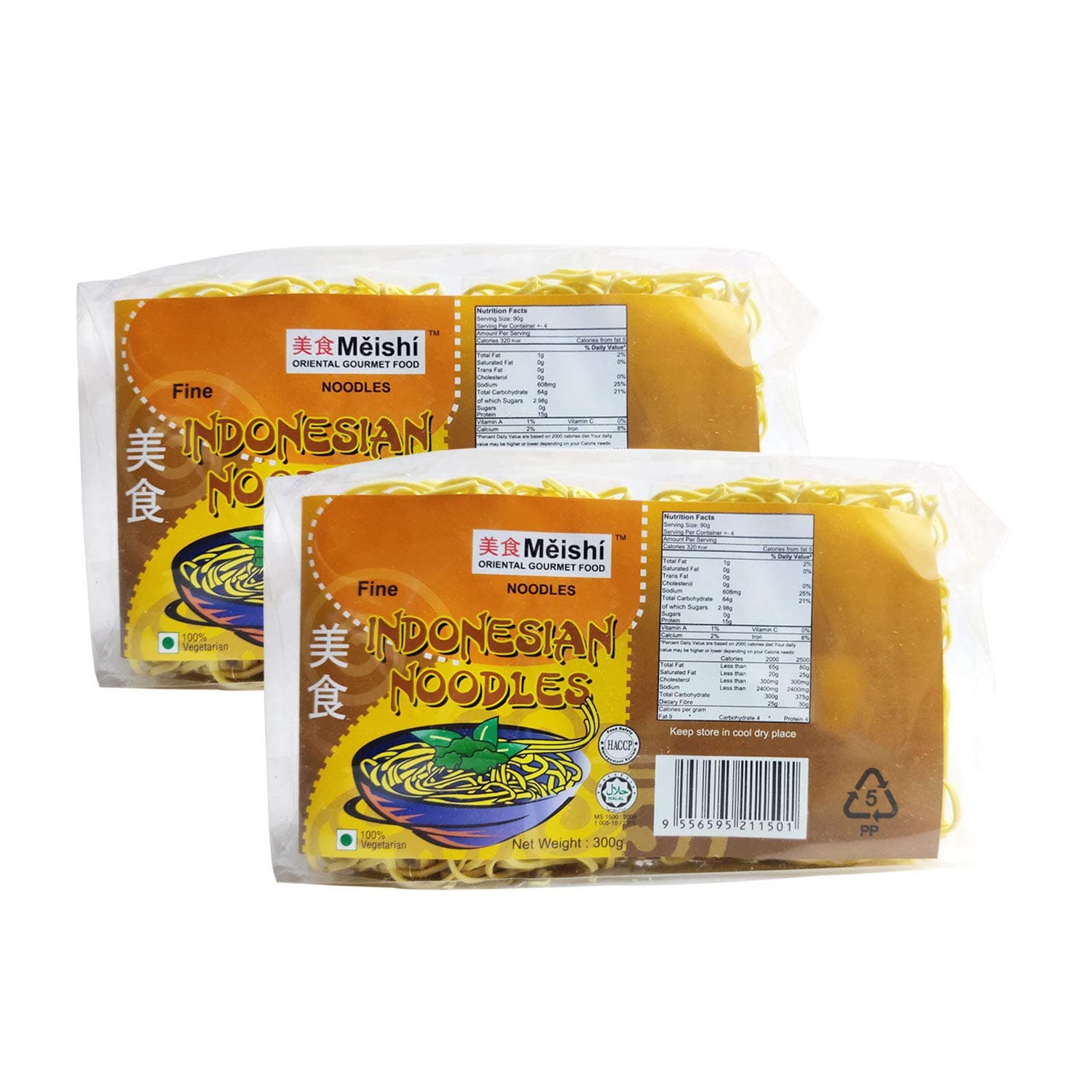 Meishi Mie Goreng Indonesian Noodles | 300g | Pack of 2 | Refined Wheat Flour Noodle | Air Dried Noodle