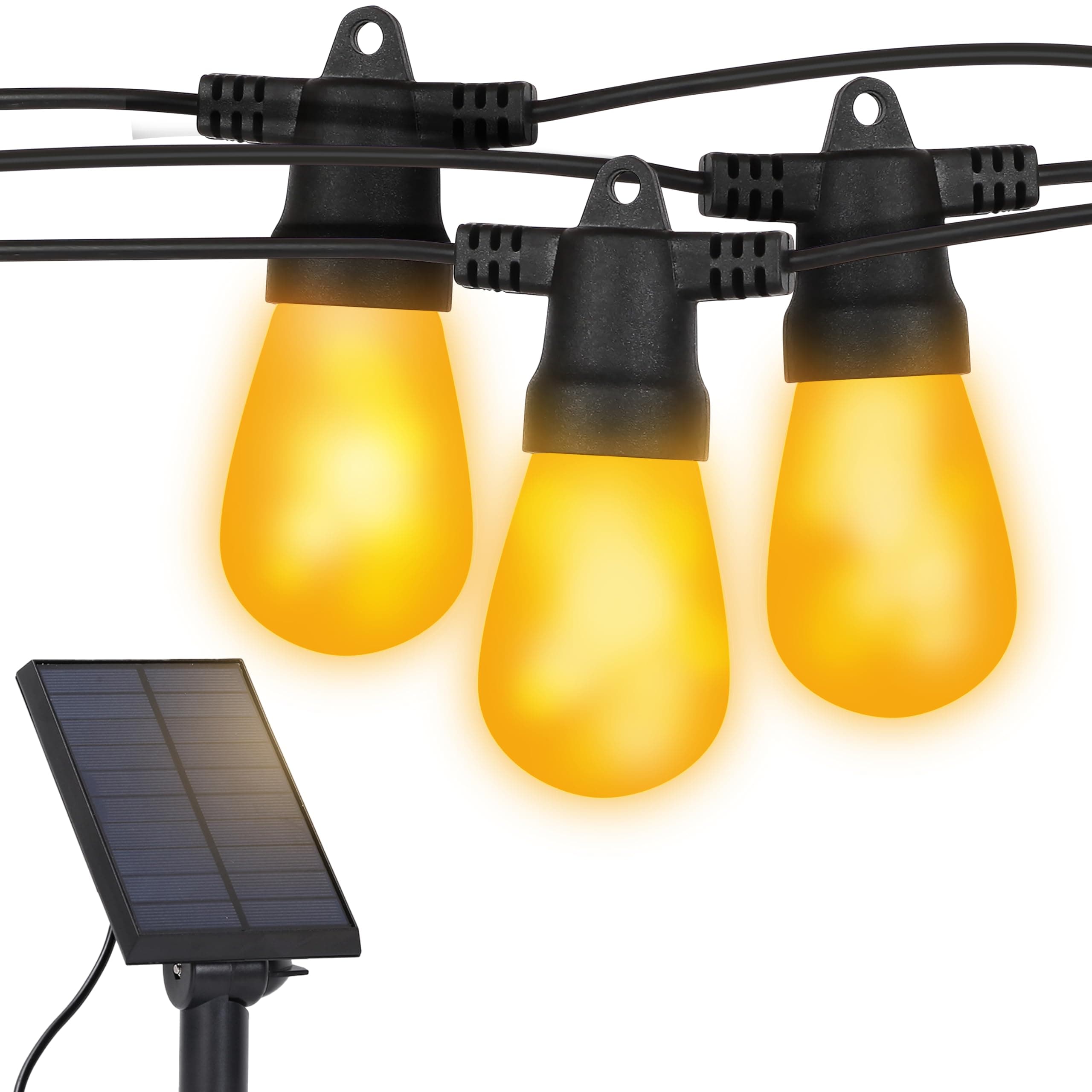 Brightech Ambience Pro Solar Powered LED Outdoor String Lights - 27 Ft Commercial Waterproof Patio Lights with Flaming, Flickering Bulbs - Shatterproof String Lights for Your Halloween, Porch, Deck