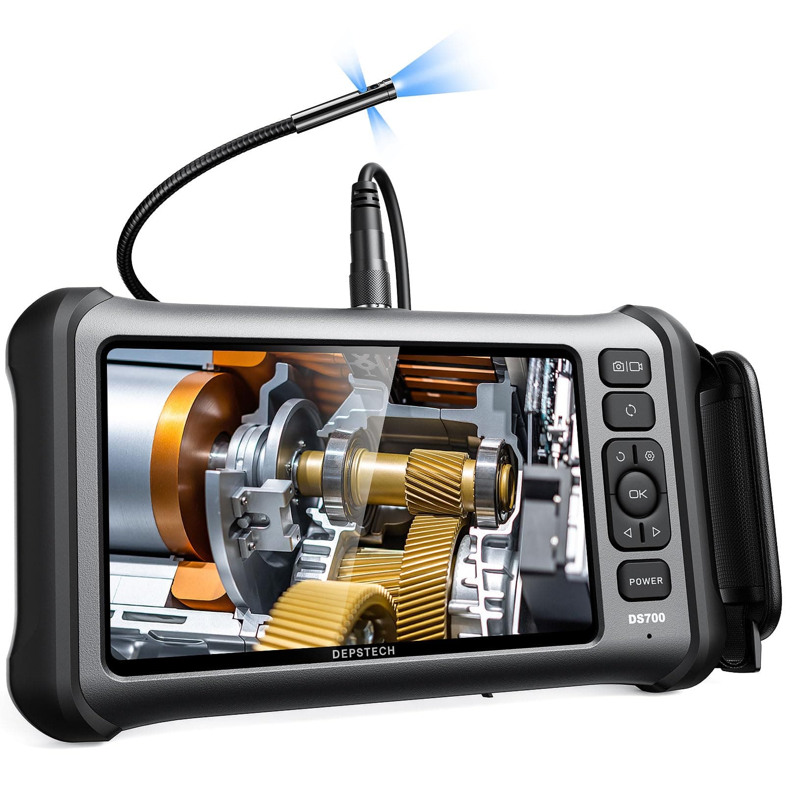 7'' IPS Screen Triple Lens Borescope, 1080P HD Inspection Camera, 16.5ft Gooseneck Snake, USB 3.0, Waterproof, Black